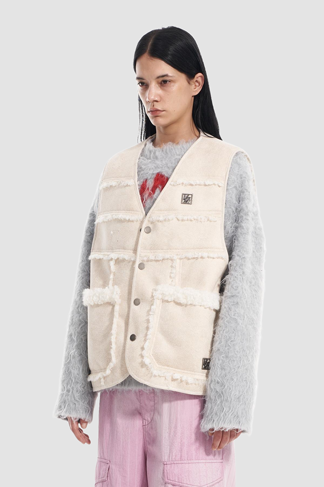 VANN VALRENCE Paneled Fleece-Trim Padded Vest