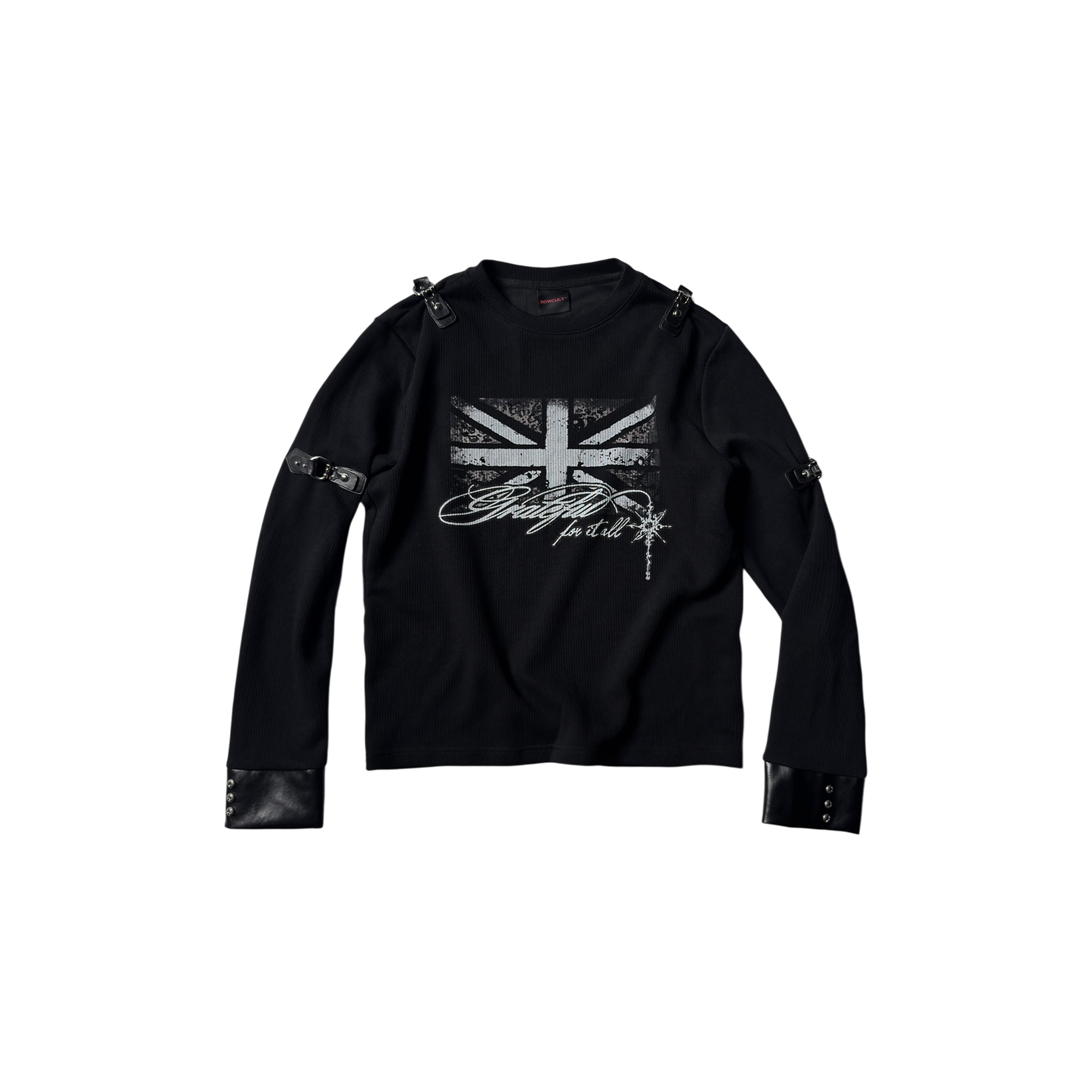 SAXGENWON Union Jack Rivet Spliced Punk Long-Sleeve Tee