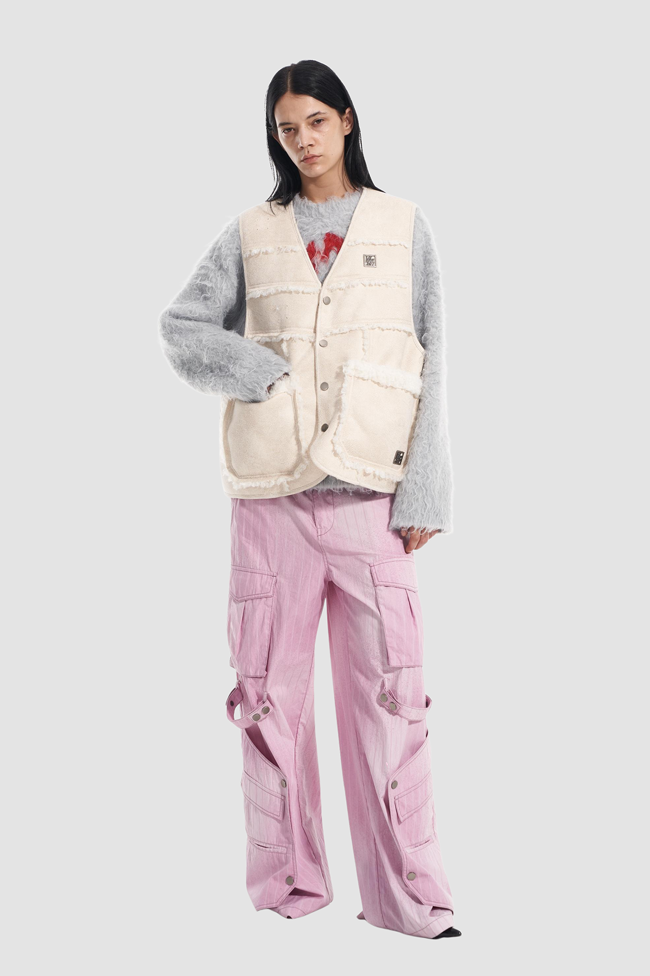 VANN VALRENCE Paneled Fleece-Trim Padded Vest