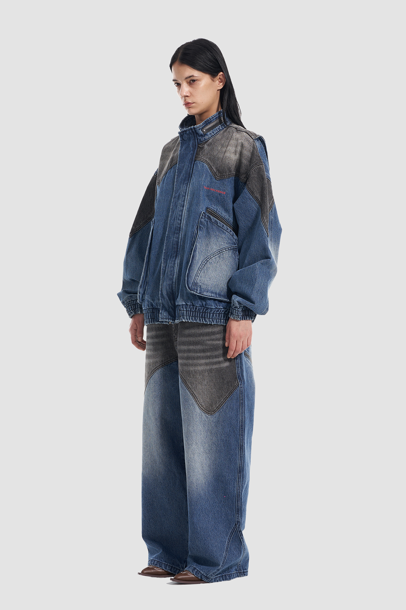 VANN VALRENCE Faded-Wash Paneled Denim Jacket