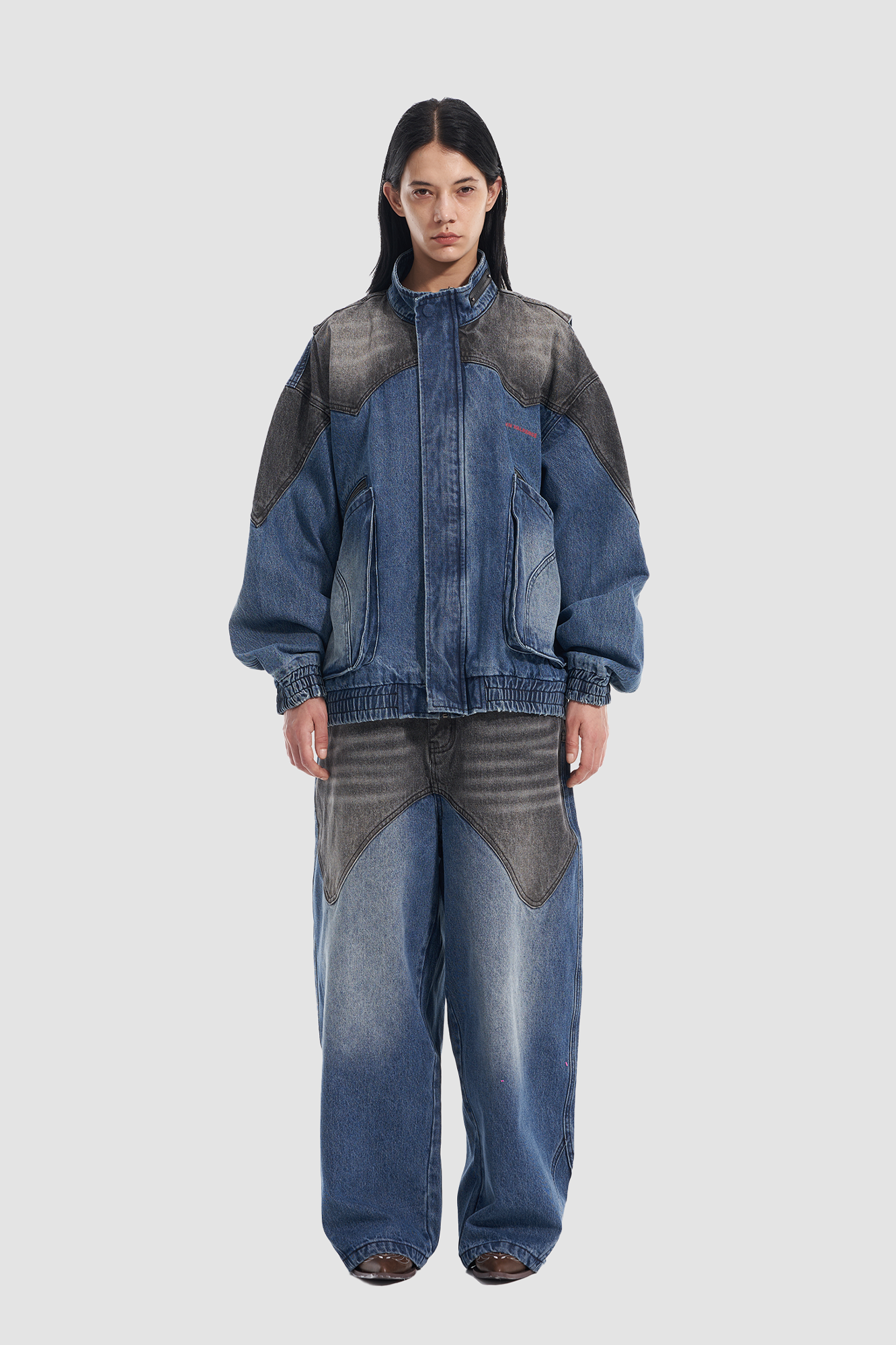 VANN VALRENCE Contrast Faded-Wash Paneled Jeans