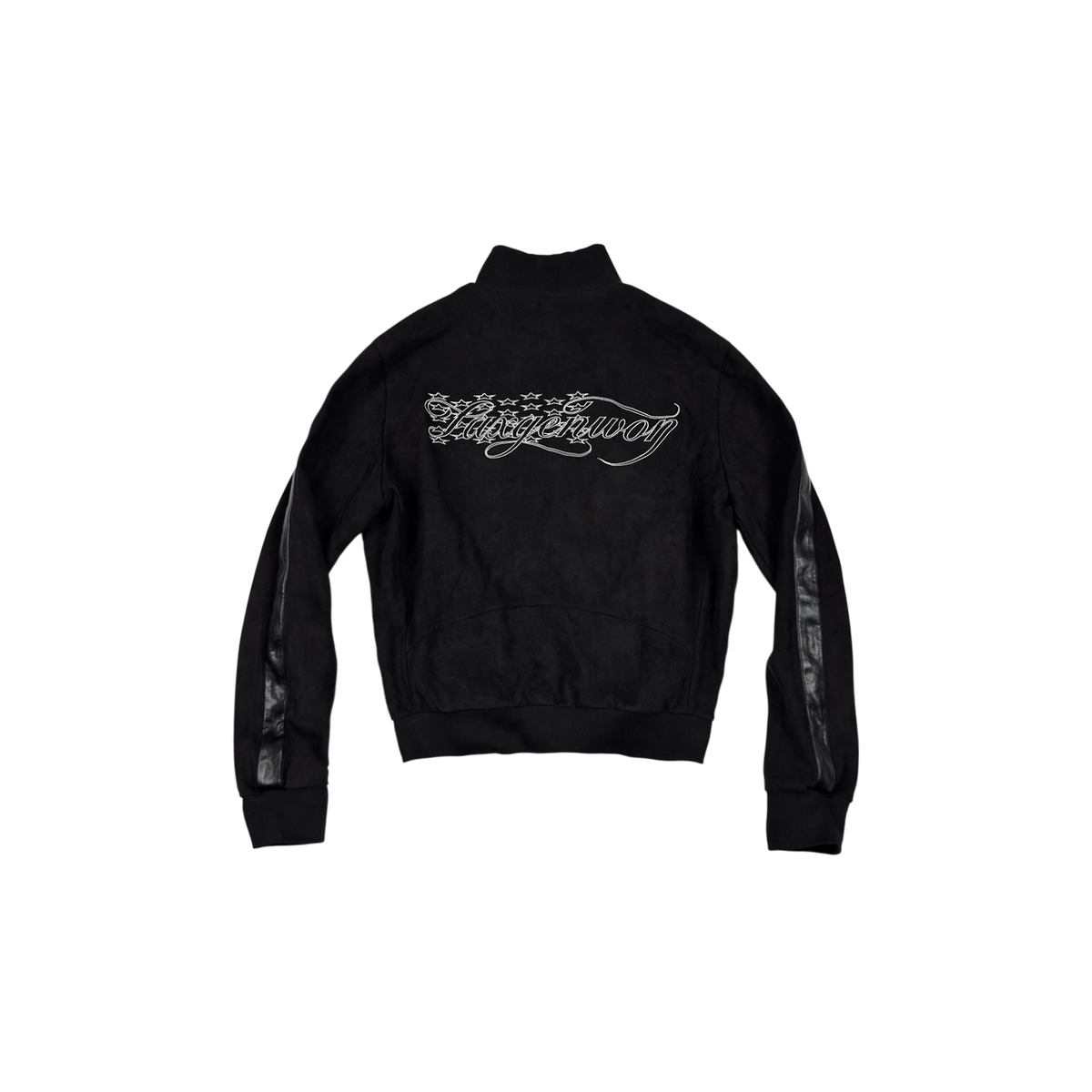 SAXGENWON Embroidered Spliced Suede Stand-Collar Jacket