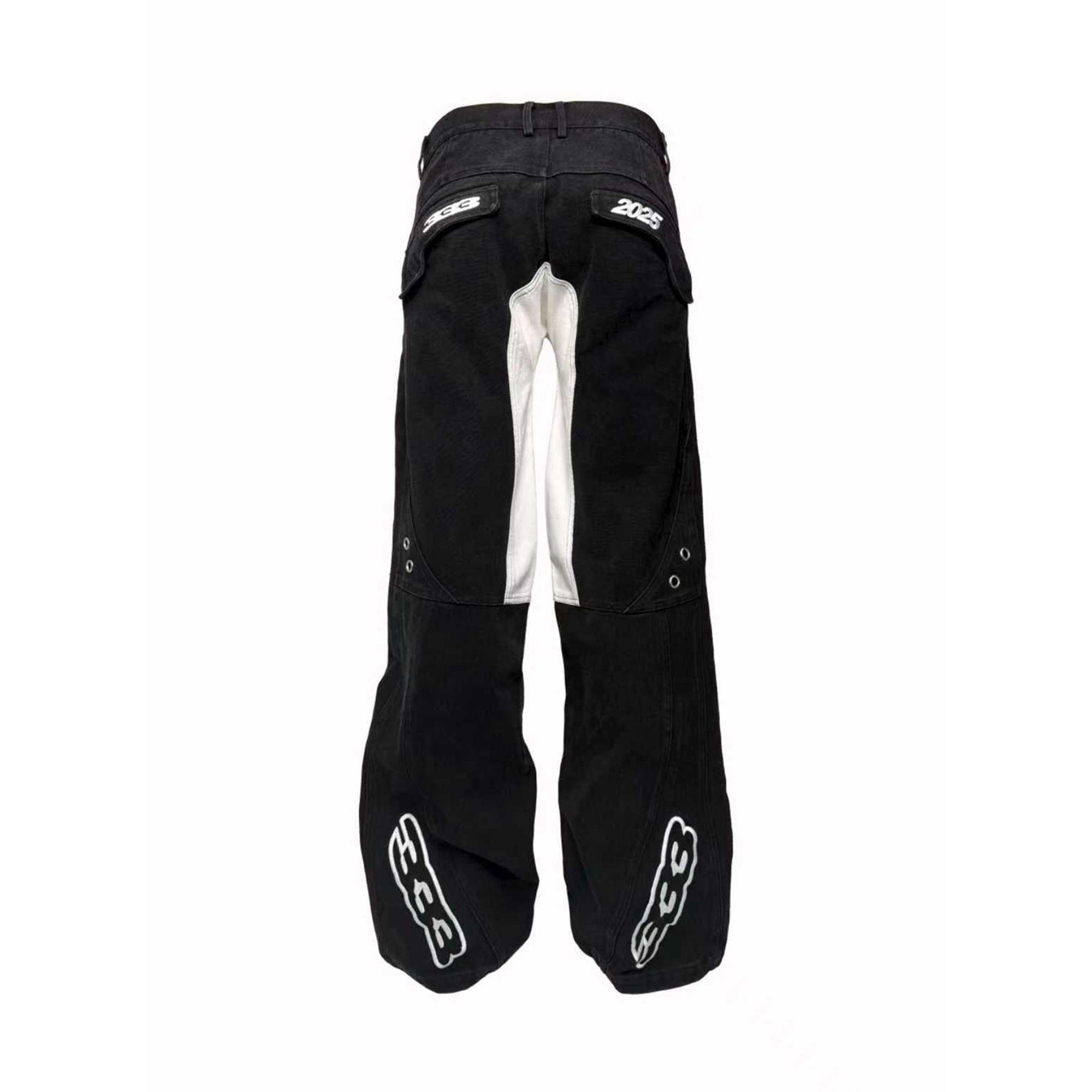 PCCVISION Contrast Panel Moto PU Pants