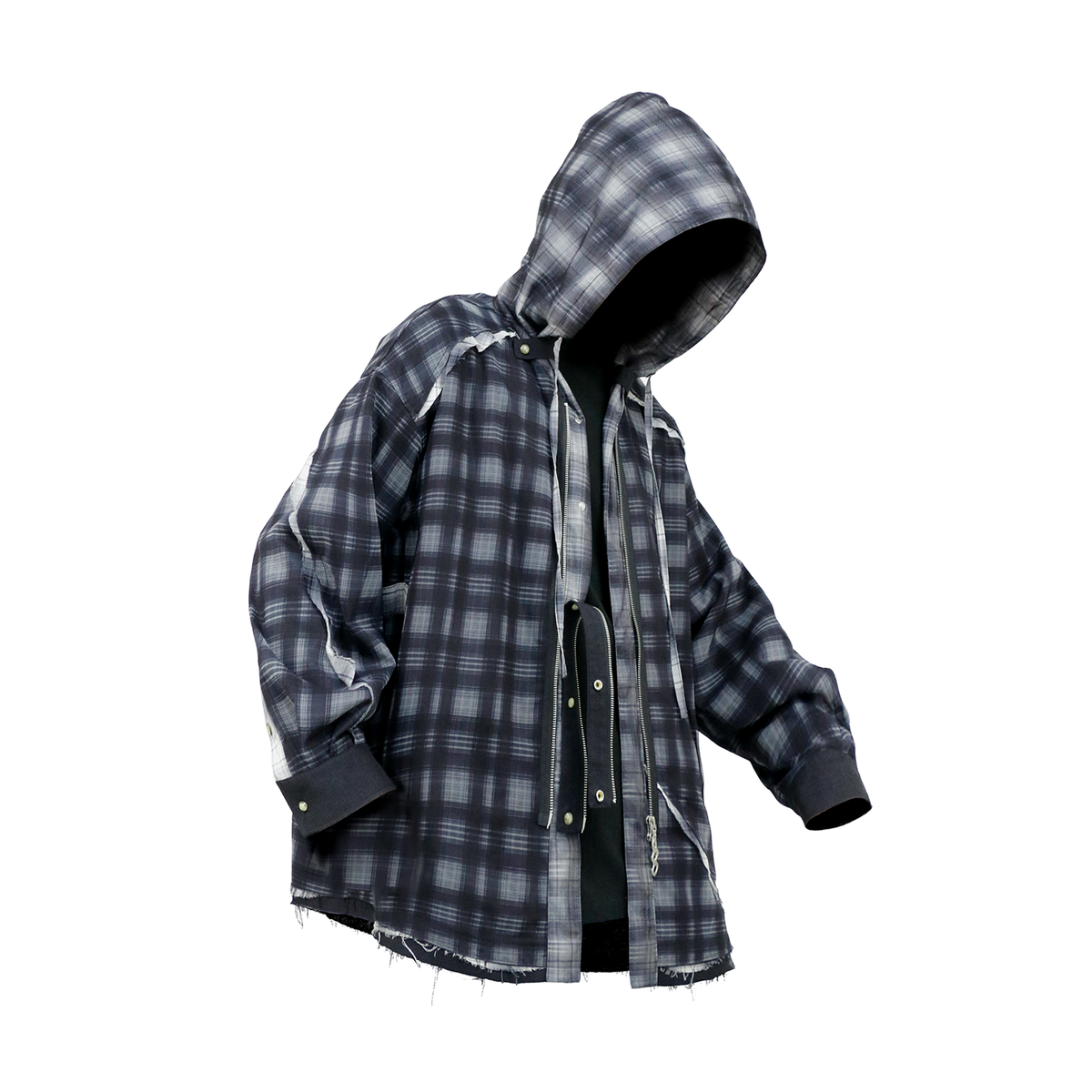 RELABEL Plaid Layered Oversized Hooded Shirt