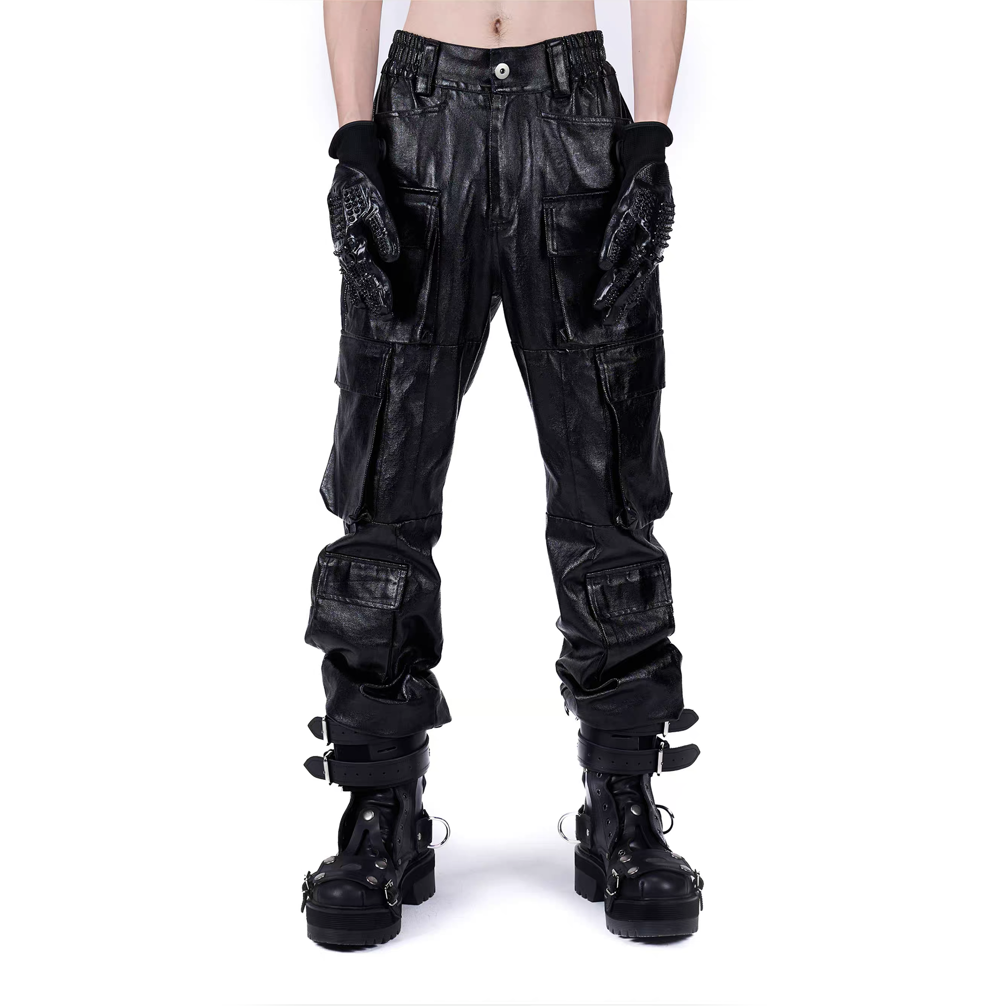 VANGUARDIA Coated Multi-Pocket Straight-Leg Pants