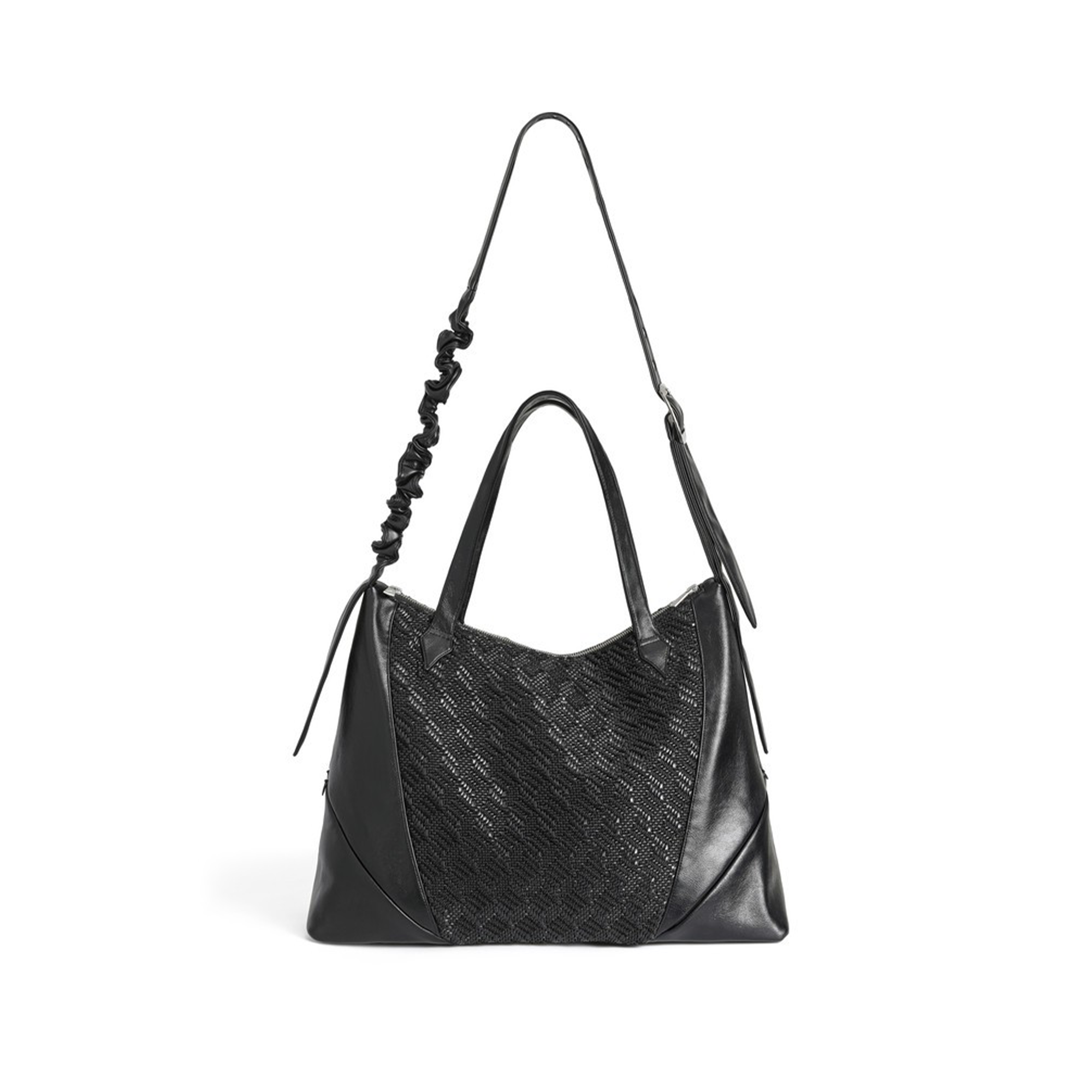 ALVNG AR ANTS Asymmetrical Ruched Woven Faux Leather Bag