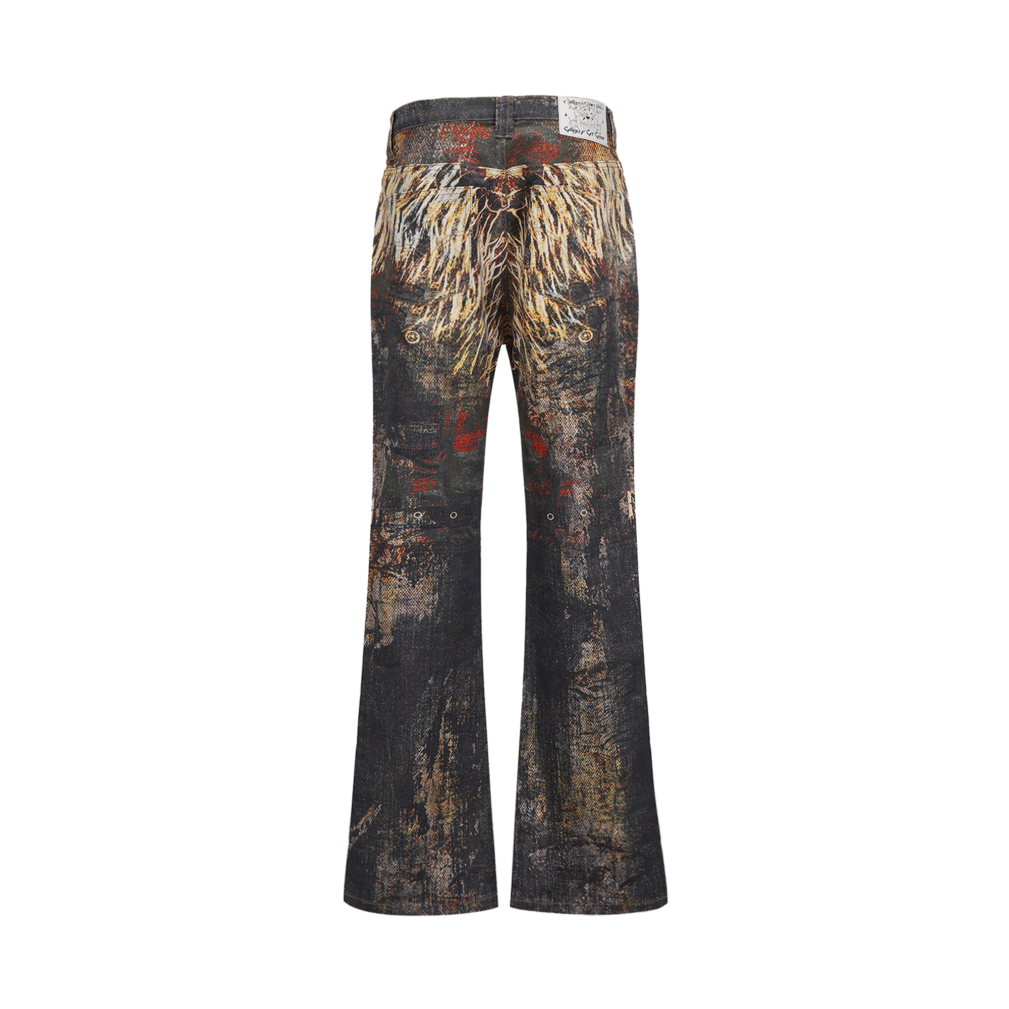 CYCYCY Feather Full-Print Slim Flared Jeans