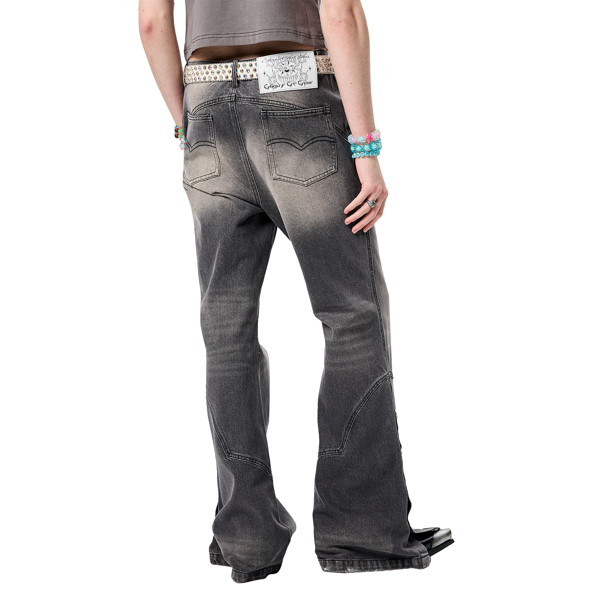 ERISSTOFF Washed Detachable Flared Jeans Gray