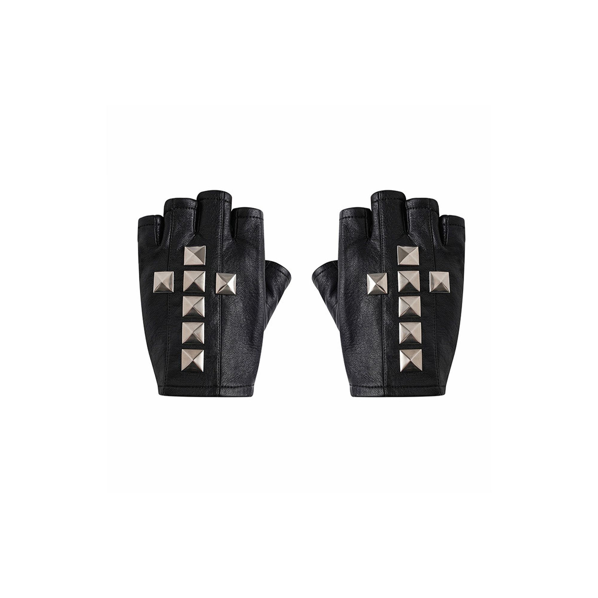 REBEL WAVE Cross Studded Fingerless Leather Gloves