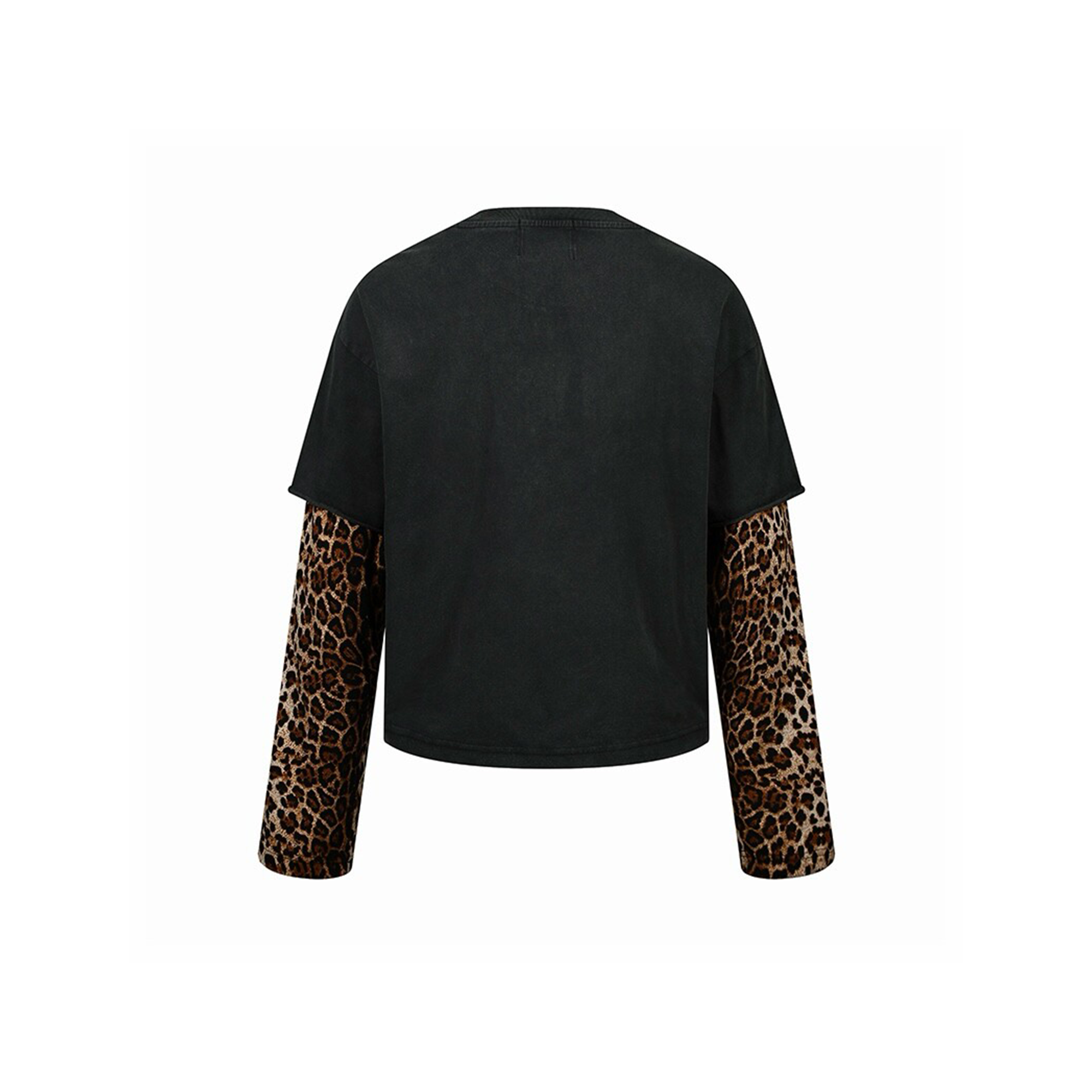 REBEL WAVE Leopard Layered Washed Graphic Long-Sleeve Tee