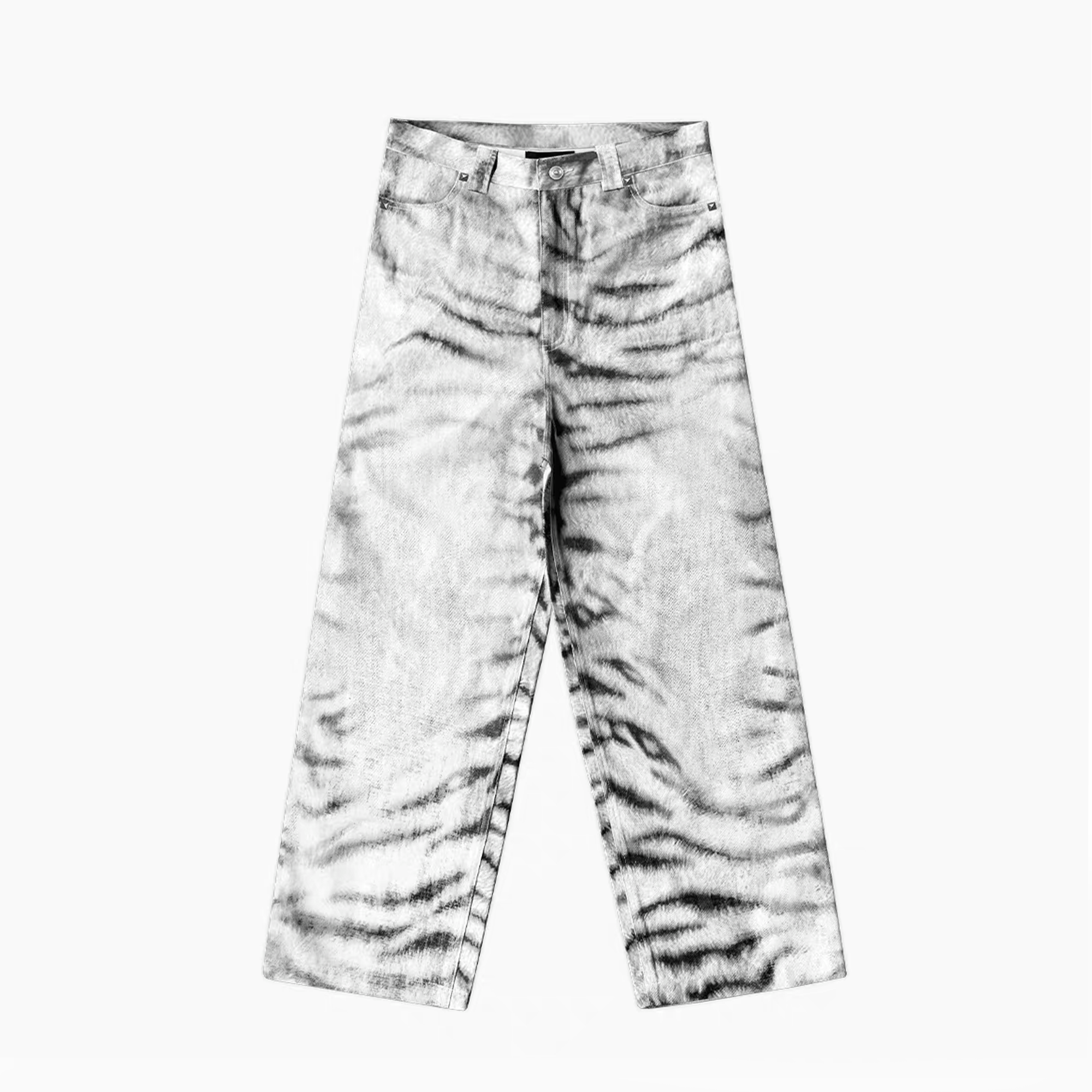 TECNINEGROUP Waxed White Tiger Full-Print Pants