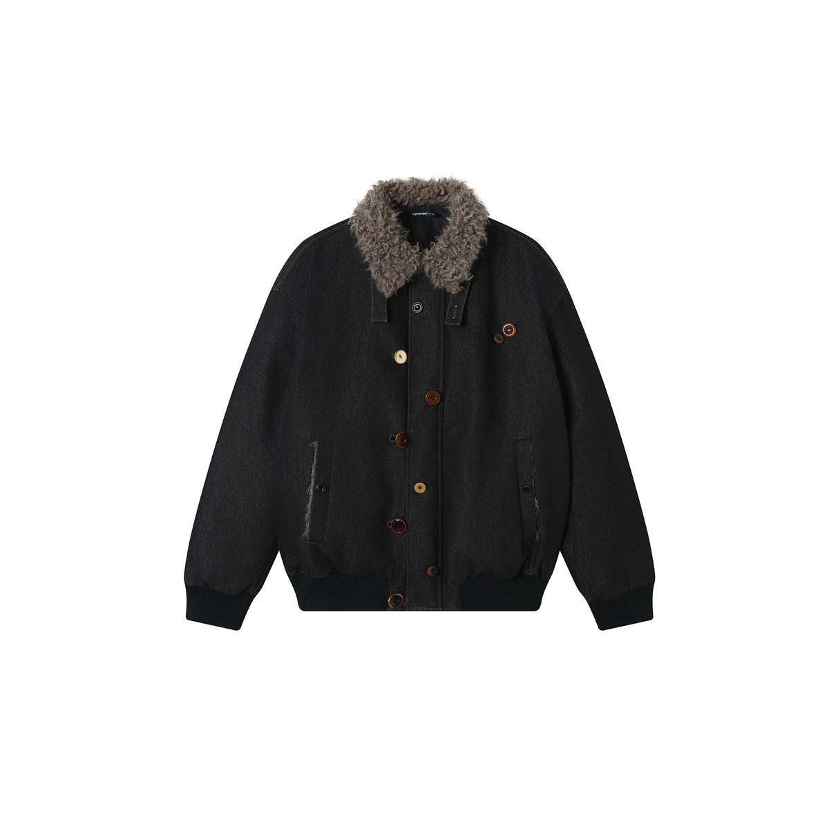 TGNS Striped Faux Fur Collar Cotton-Padded Jacket