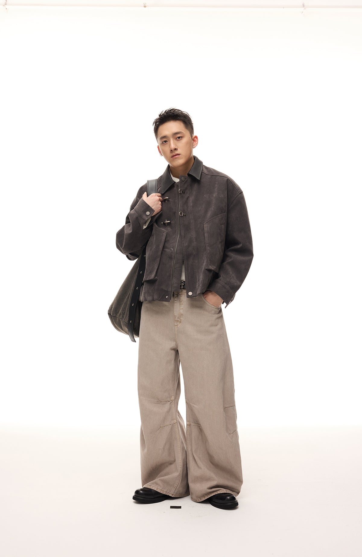 BOTANICA Retro Spliced Faux Leather Aviator Jacket