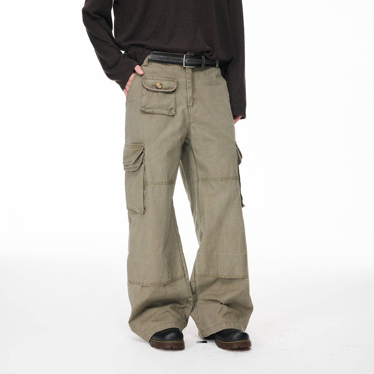 BOTANICA Washed Multi-Pocket Straight-Leg Cargo Jeans