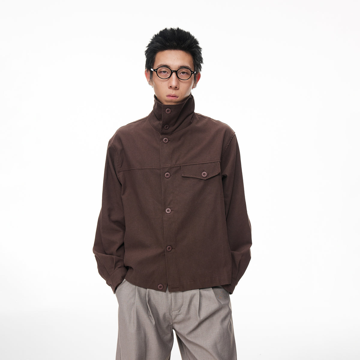 BOTANICA Deconstructed Asymmetric Placket Long-Sleeve Shirt
