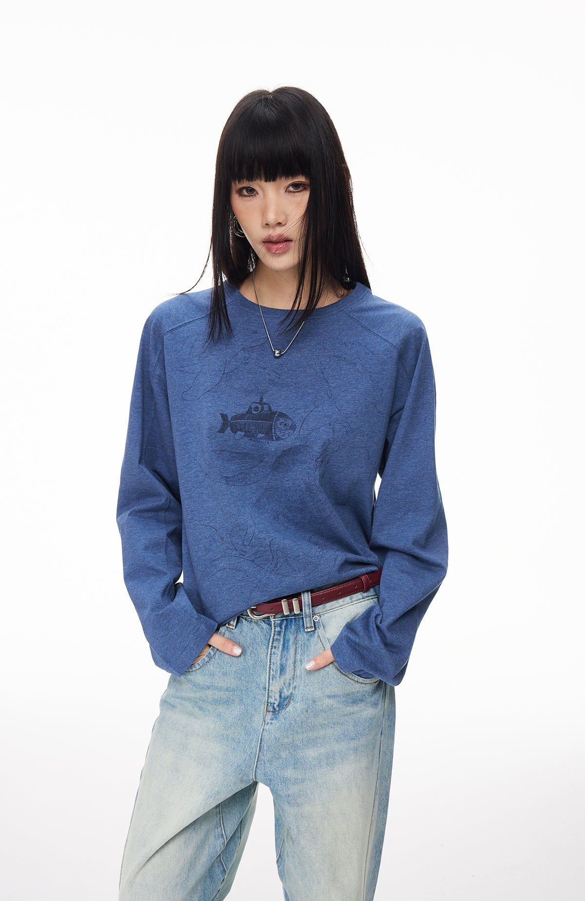 BOTANICA Hand-Painted Deconstructed Raglan Long-Sleeve Tee
