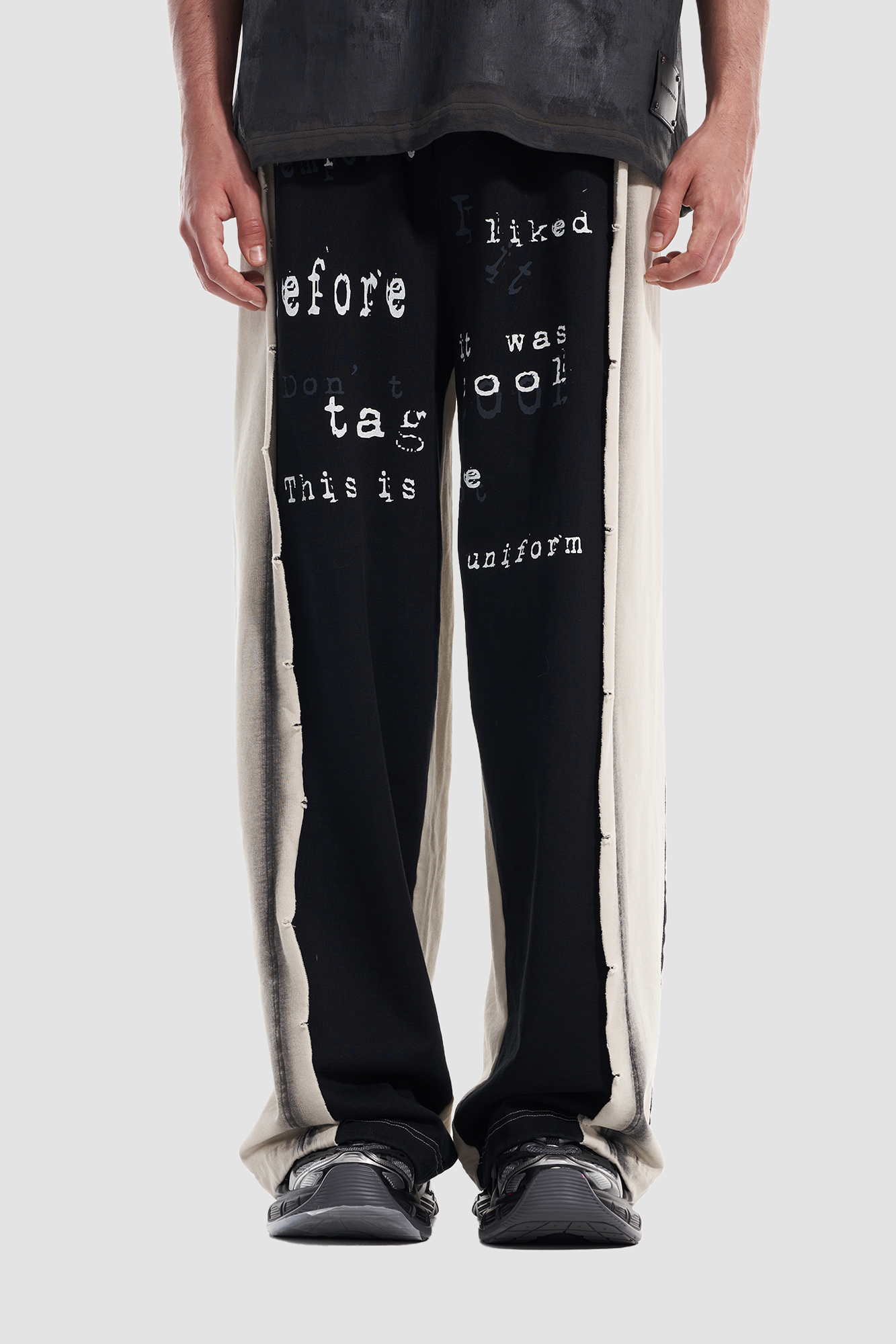 VANN VALRENCE Frayed Graphic Contrast Panel Sweatpants