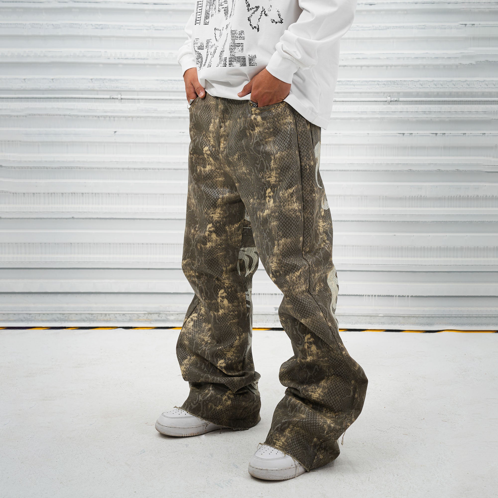 VINKID Snakeskin Waxed Baggy Pants, premium urban and streetwear designers apparel on PROJECTISR.com, VINKID