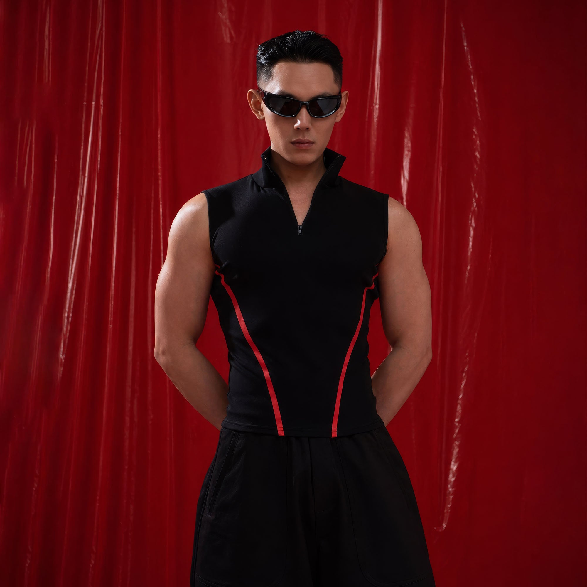 CLP Contrast Striped Half-Zip Slim Vest, premium urban and streetwear designers apparel on PROJECTISR.com, CLP