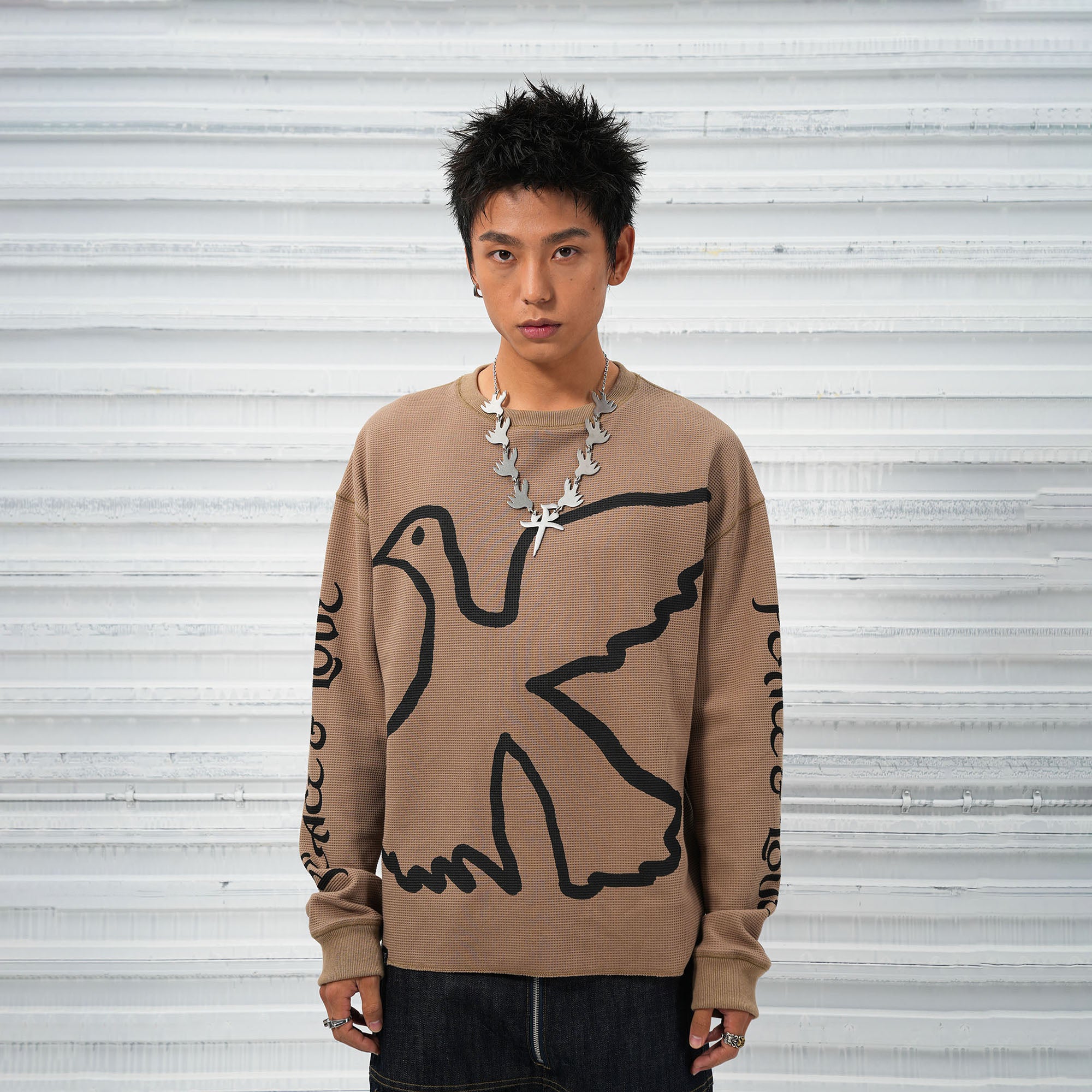 VINKID Pigeon Graphic Waffle Sweatshirt, premium urban and streetwear designers apparel on PROJECTISR.com, VINKID