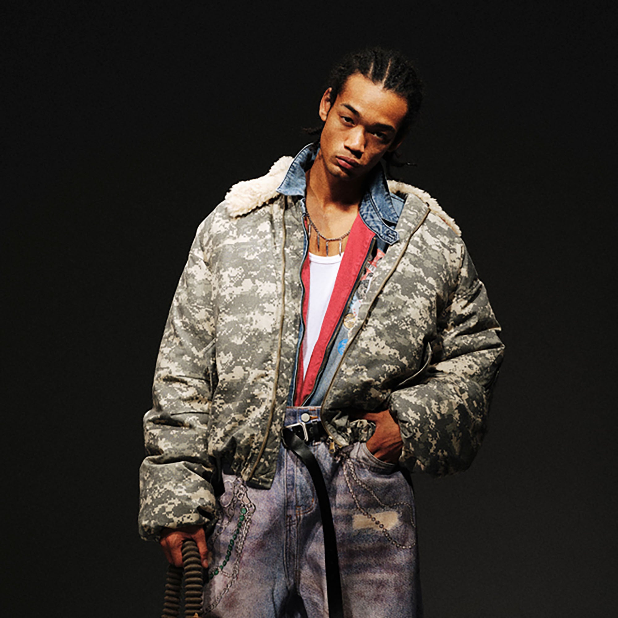 TRECLUB Detachable Collar Camo Puffer Jacket