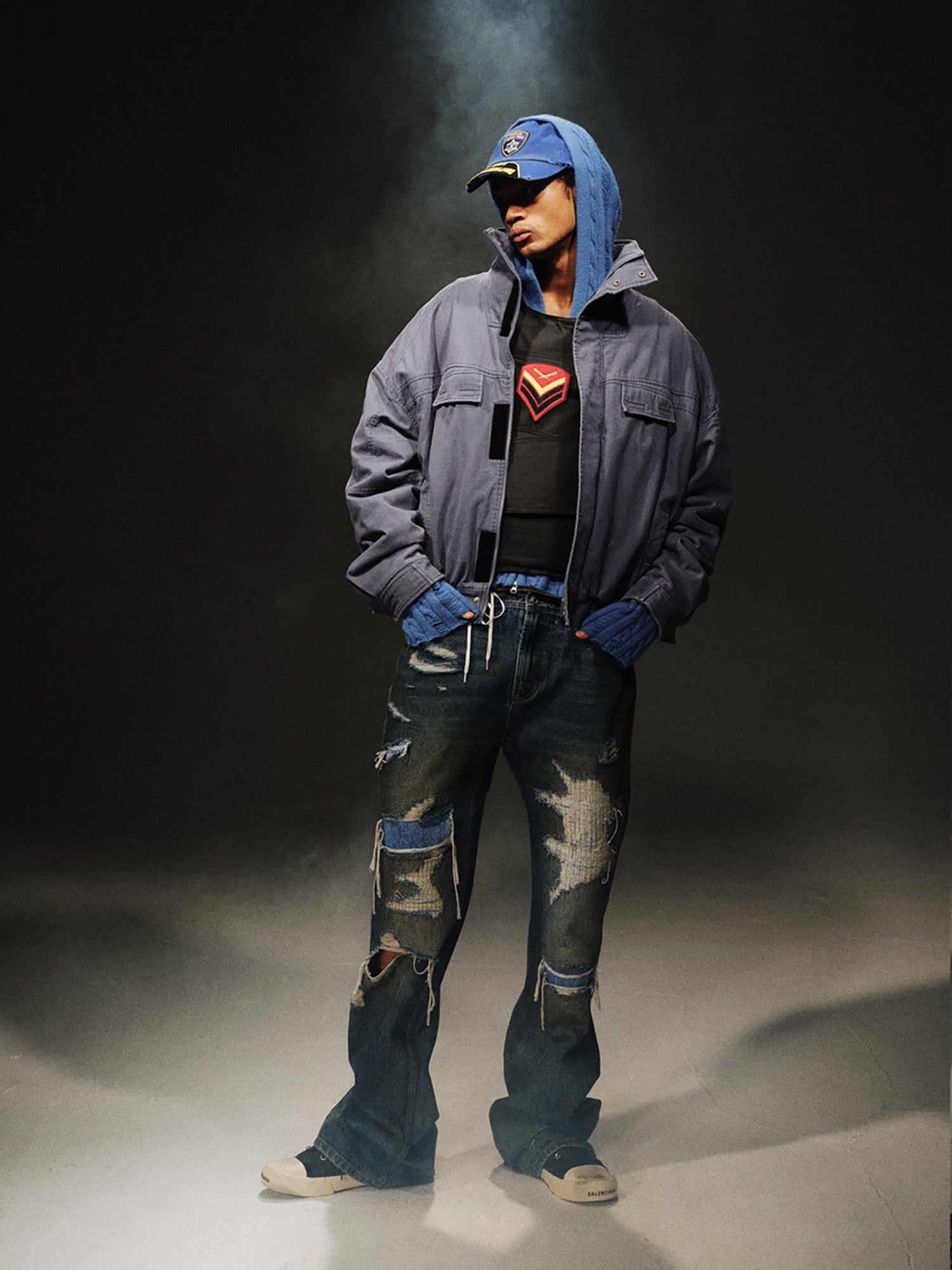 TRECLUB Washed Faux Fur Lined Bomber Jacket