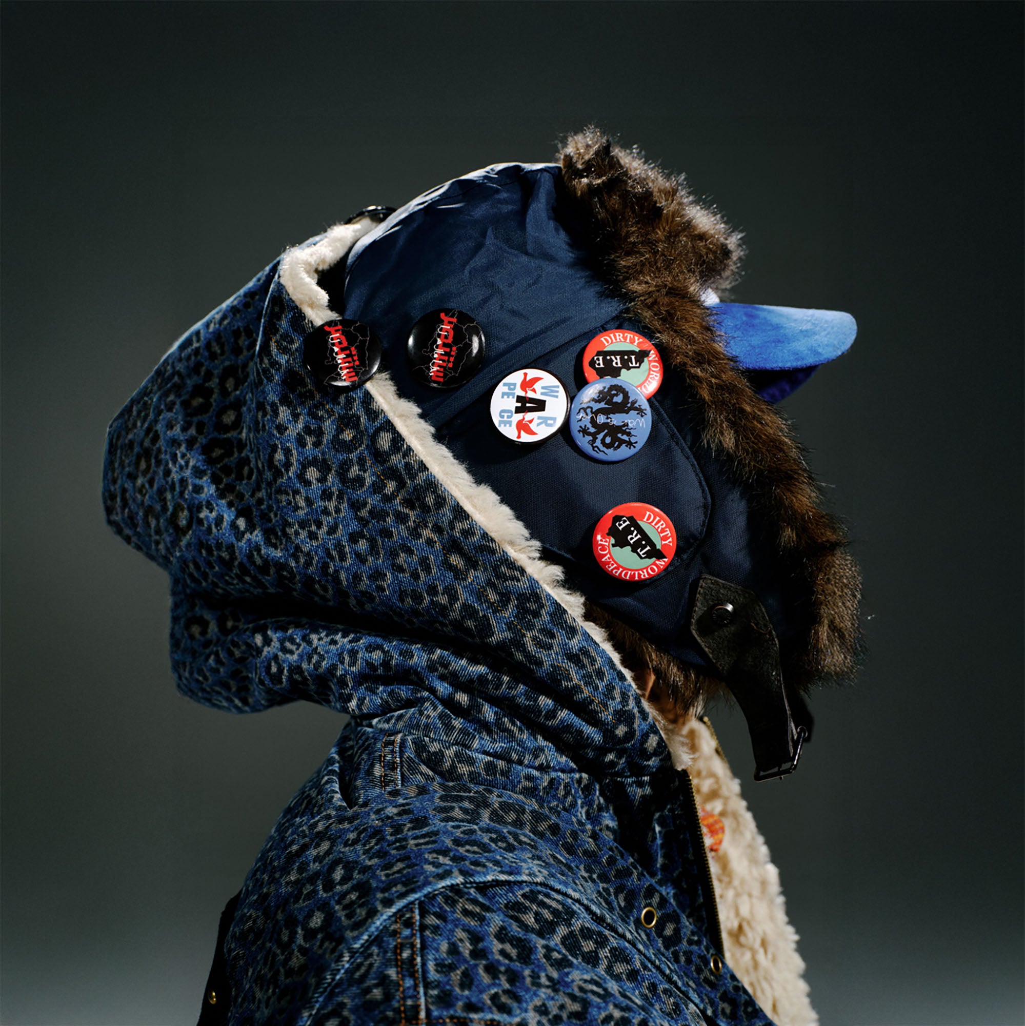 TRECLUB Faux-Fur Badge Aviator Hat