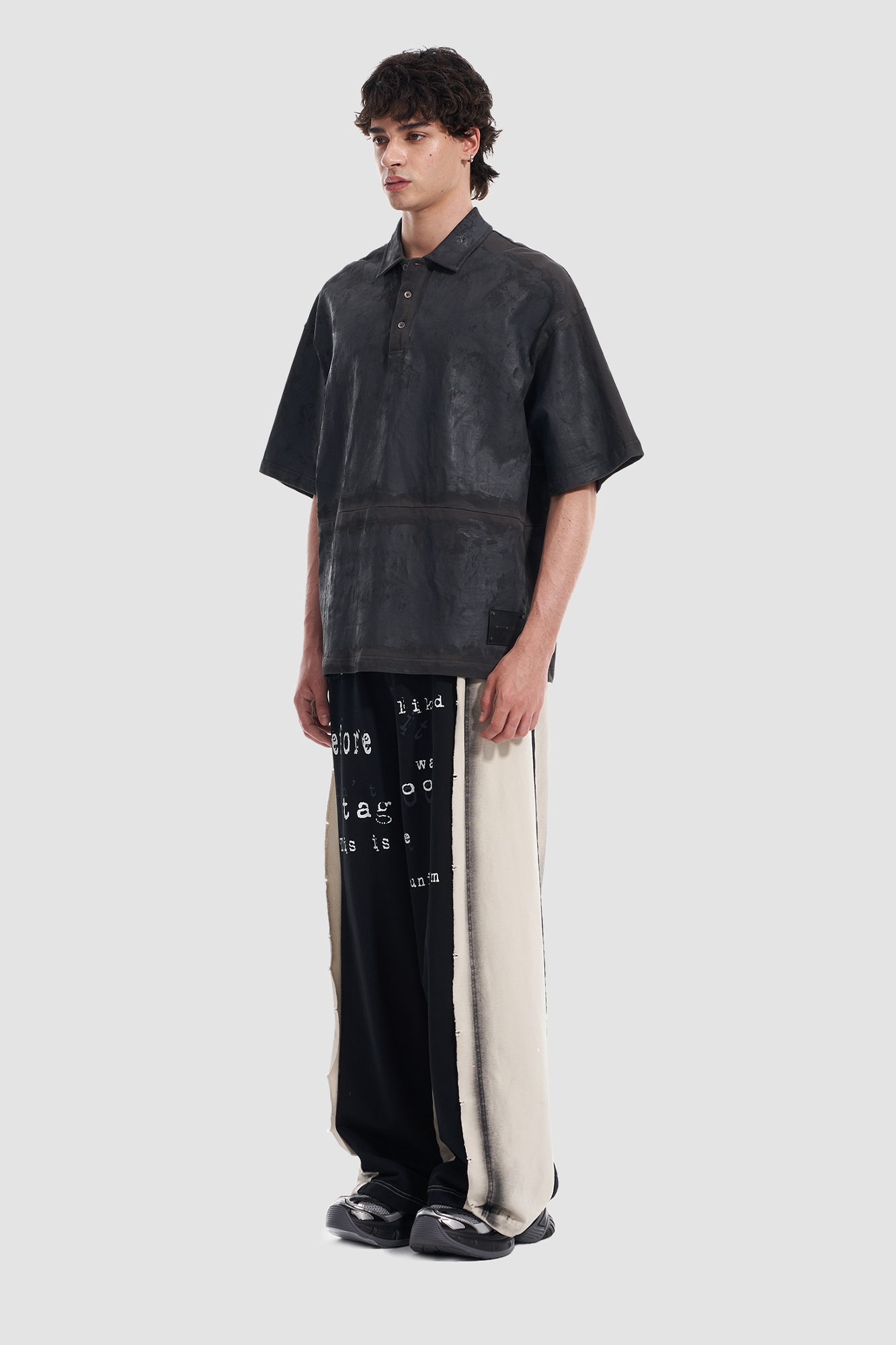 VANN VALRENCE Frayed Graphic Contrast Panel Sweatpants
