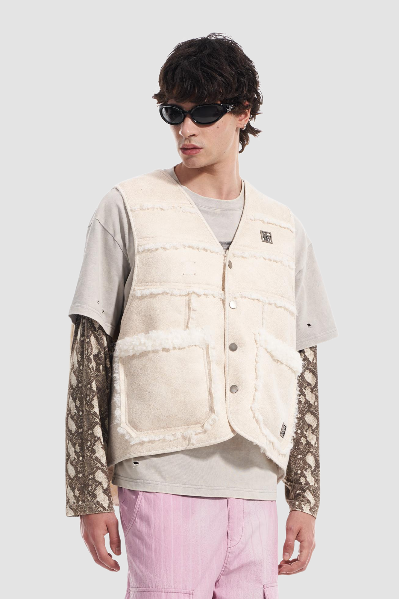 VANN VALRENCE Paneled Fleece-Trim Padded Vest