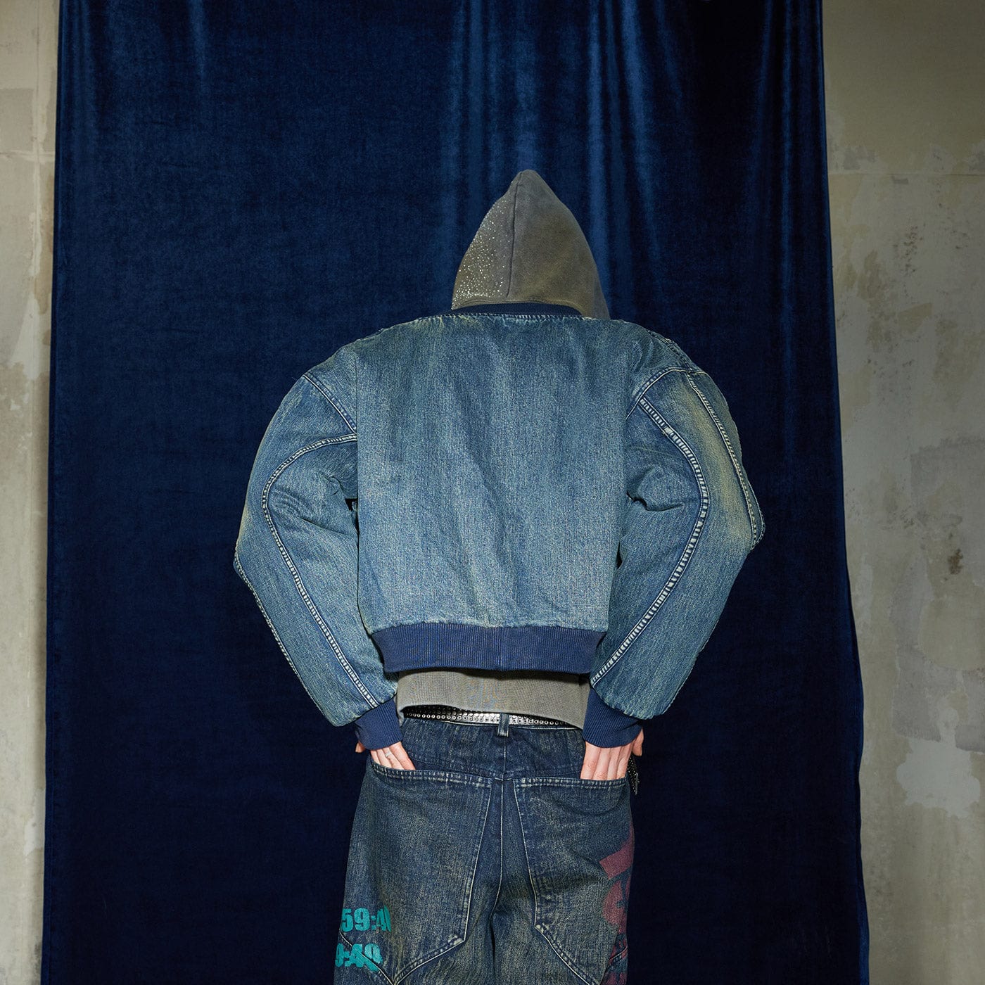 DND4DES Deconstructed Washed Denim Bomber Jacket, premium urban and streetwear designers apparel on PROJECTISR.com, DND4DES