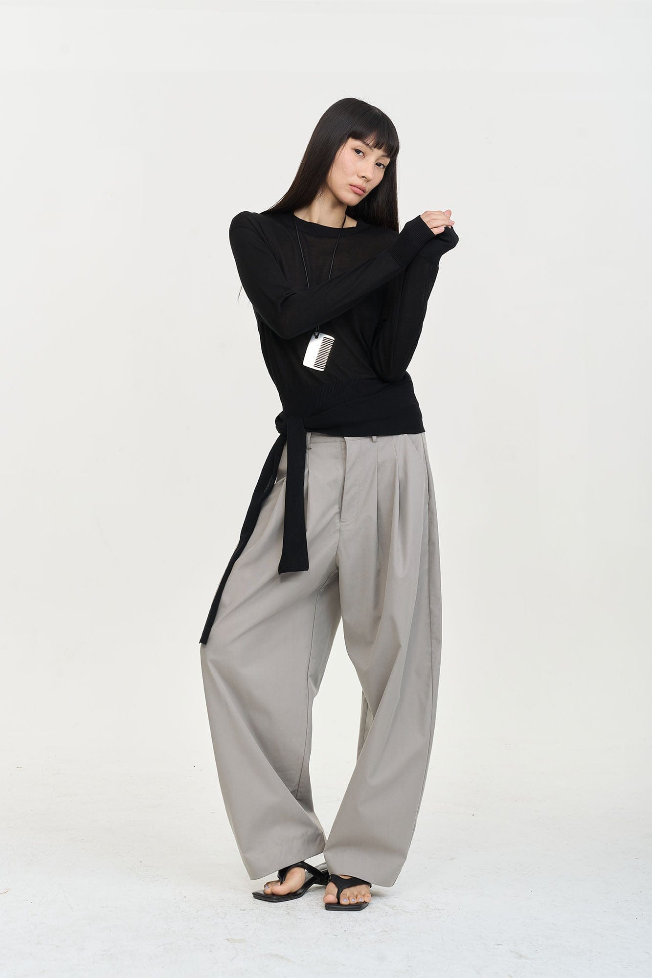LEONSENSE Pleated Tencel Oversized Curved Pants, premium urban and streetwear designers apparel on PROJECTISR.com, LEONSENSE