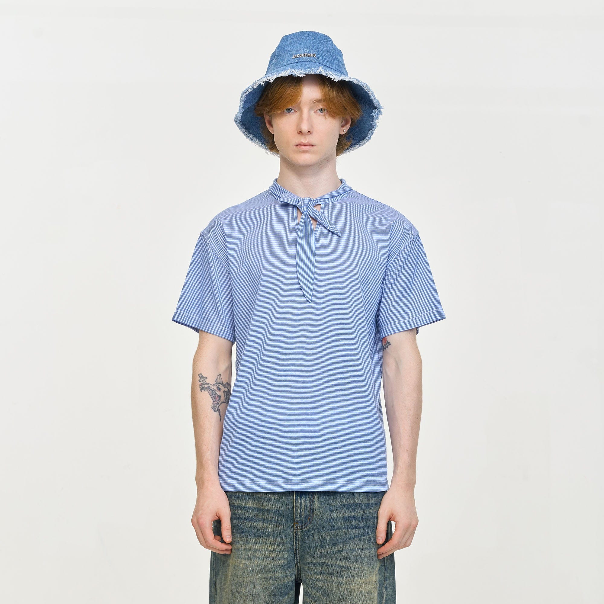 LEONSENSE Classical Striped Tie-Neck T-Shirt, premium urban and streetwear designers apparel on PROJECTISR.com, LEONSENSE