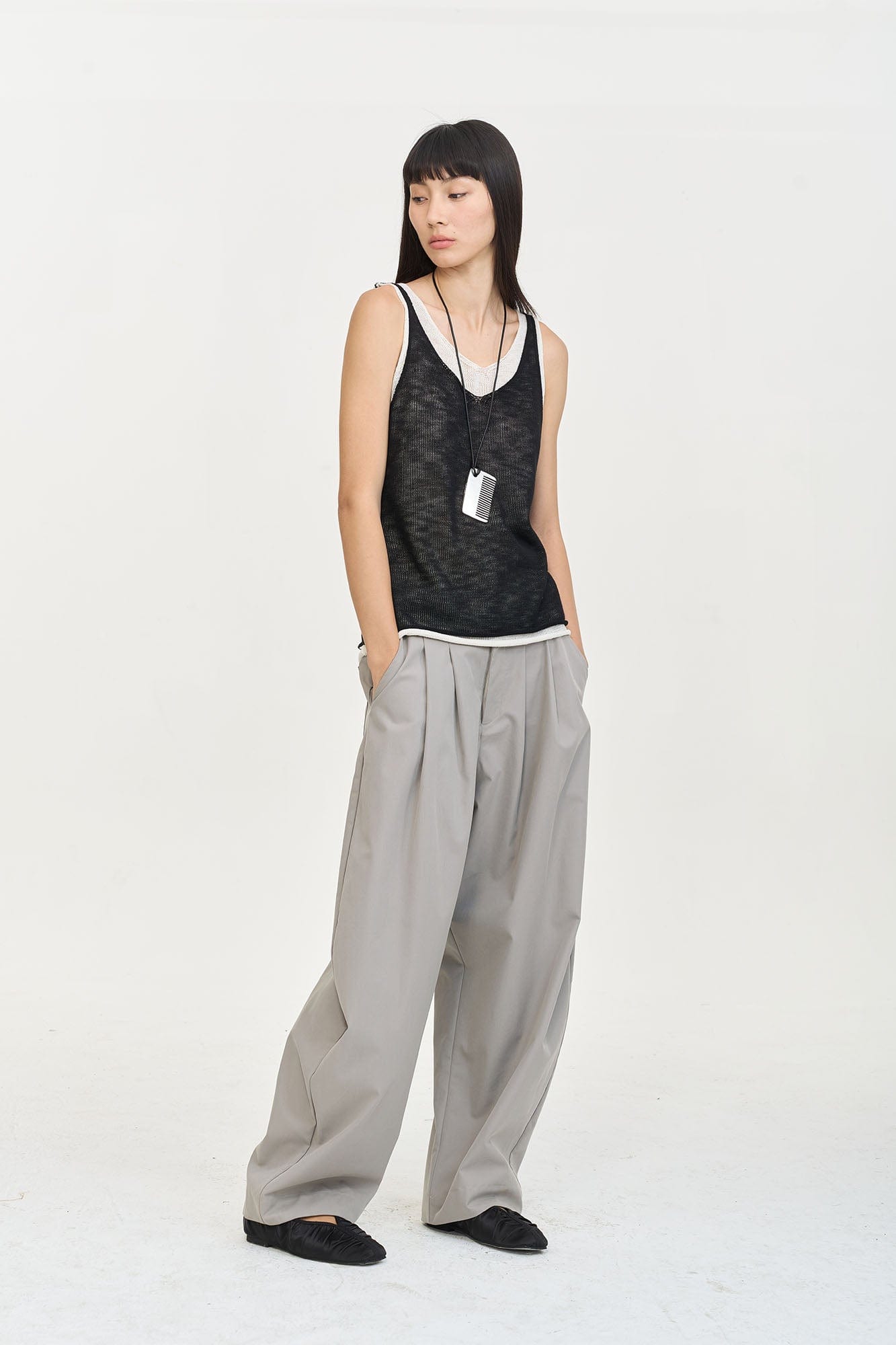 LEONSENSE Pleated Tencel Oversized Curved Pants, premium urban and streetwear designers apparel on PROJECTISR.com, LEONSENSE