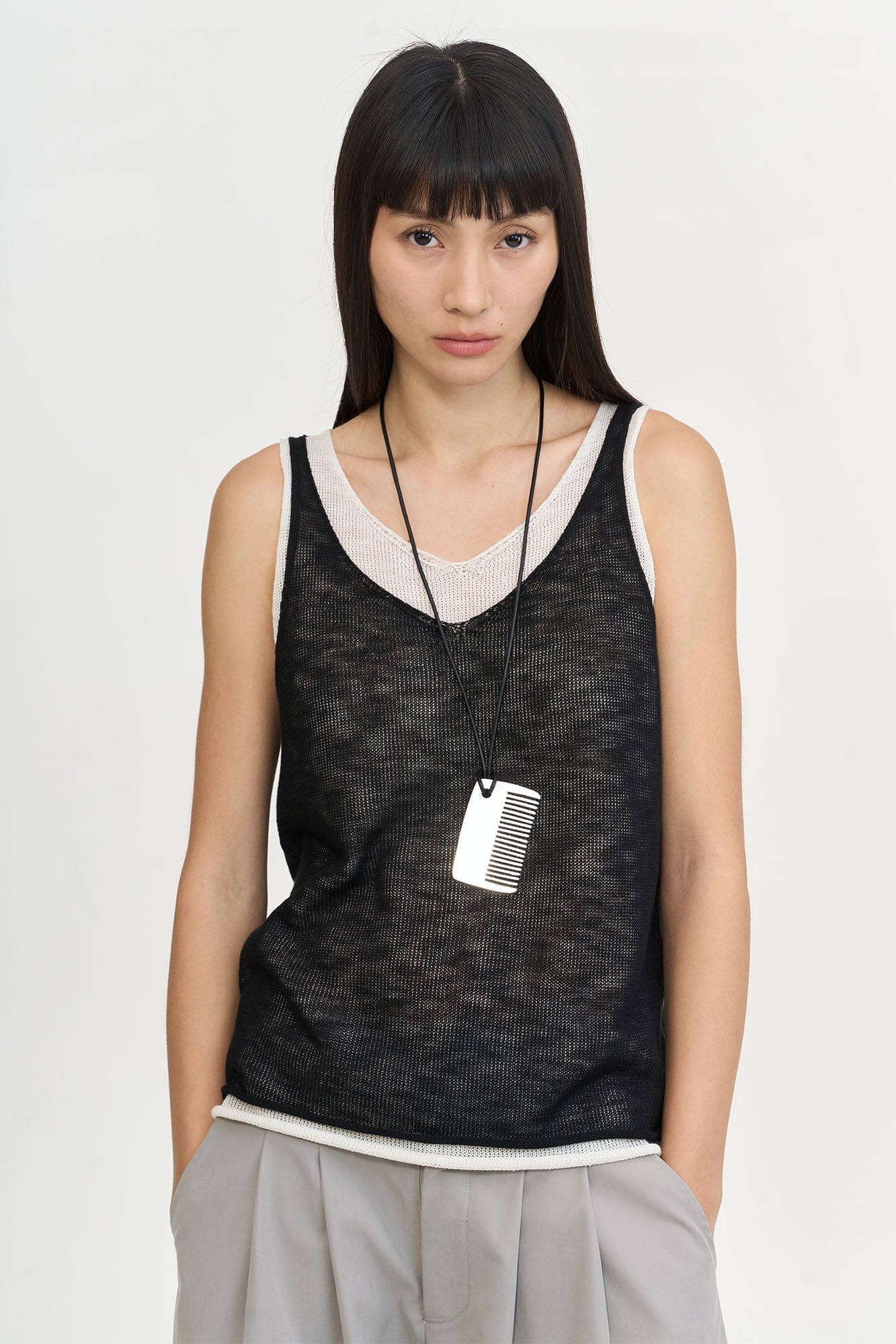 LEONSENSE Contrast Layered V-Neck Knit Tank Top, premium urban and streetwear designers apparel on PROJECTISR.com, LEONSENSE