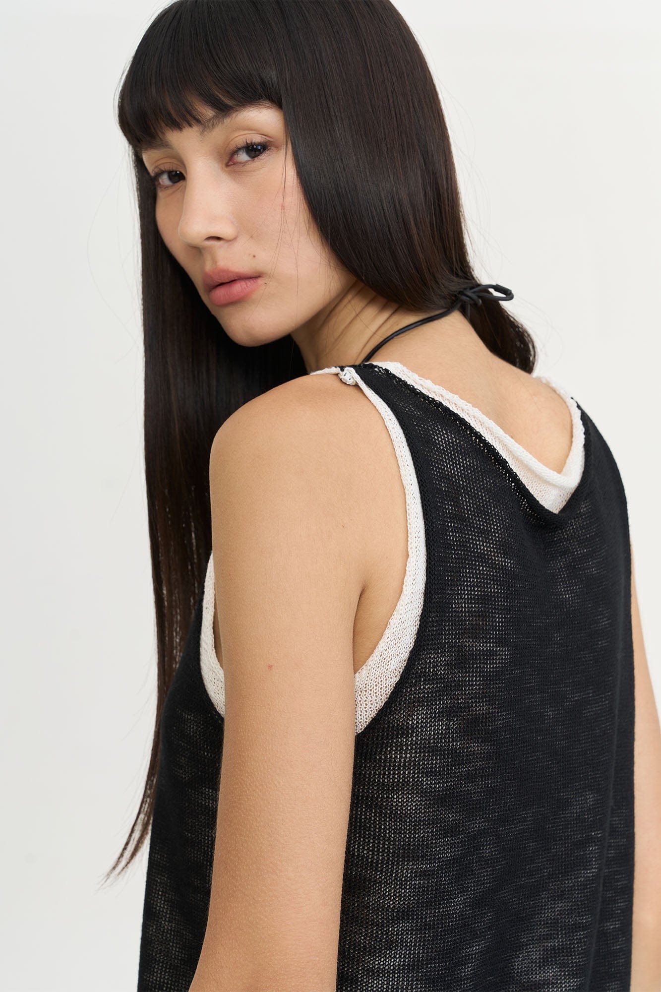 LEONSENSE Contrast Layered V-Neck Knit Tank Top, premium urban and streetwear designers apparel on PROJECTISR.com, LEONSENSE