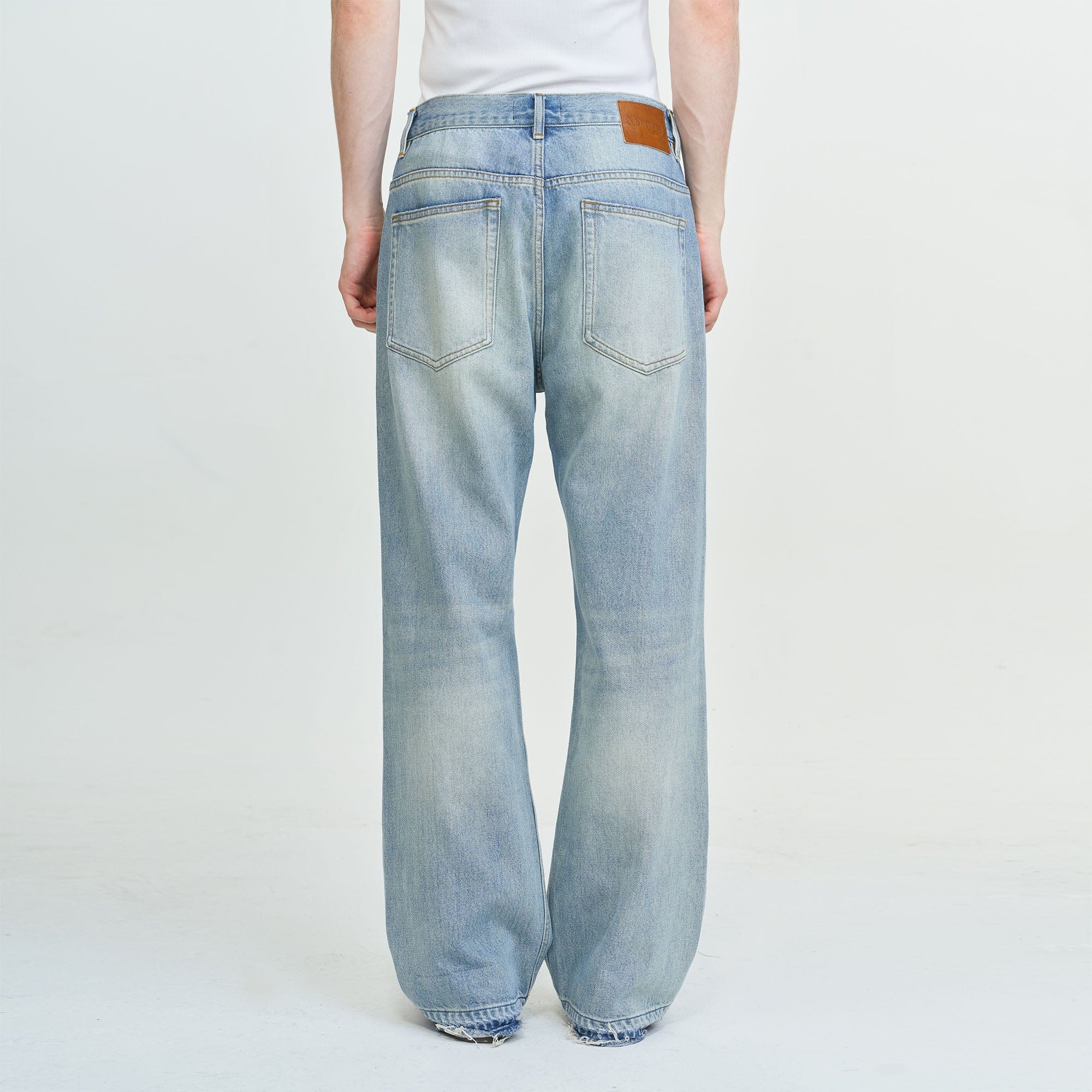 LEONSENSE Washed Ripped Frayed Straight-Leg Jeans, premium urban and streetwear designers apparel on PROJECTISR.com, LEONSENSE