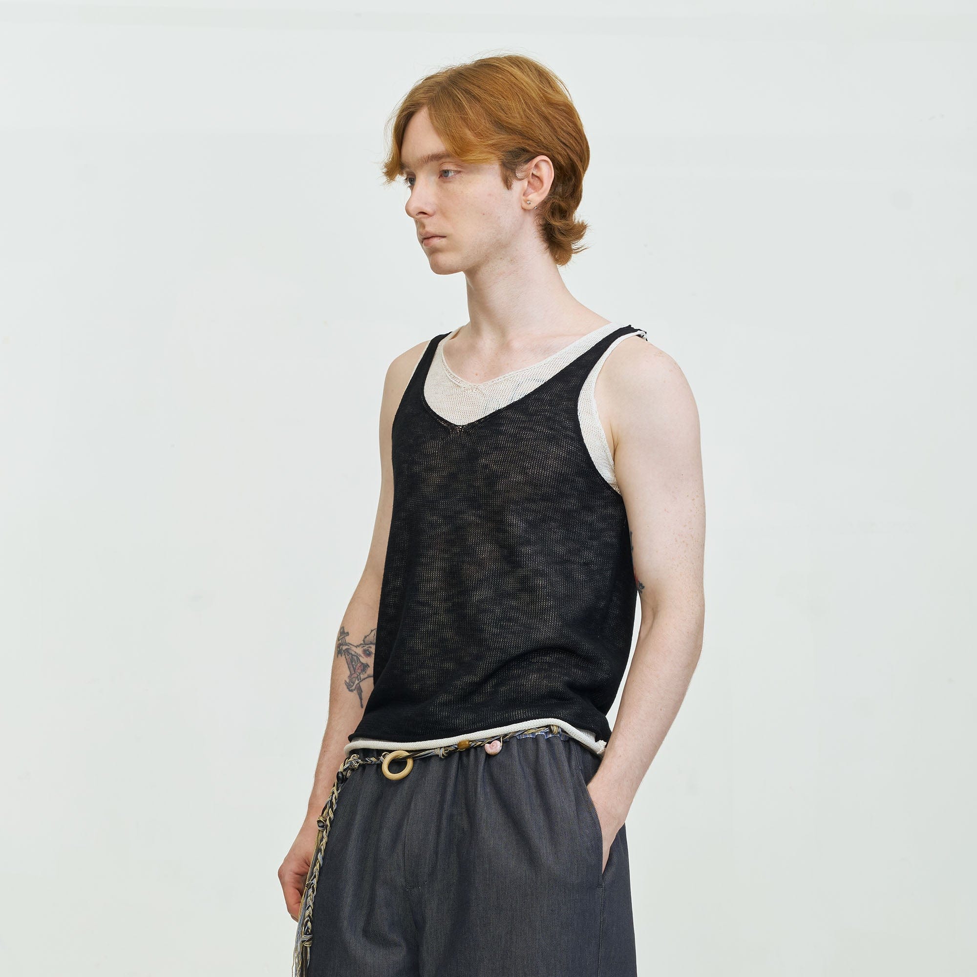 LEONSENSE Contrast Layered V-Neck Knit Tank Top, premium urban and streetwear designers apparel on PROJECTISR.com, LEONSENSE