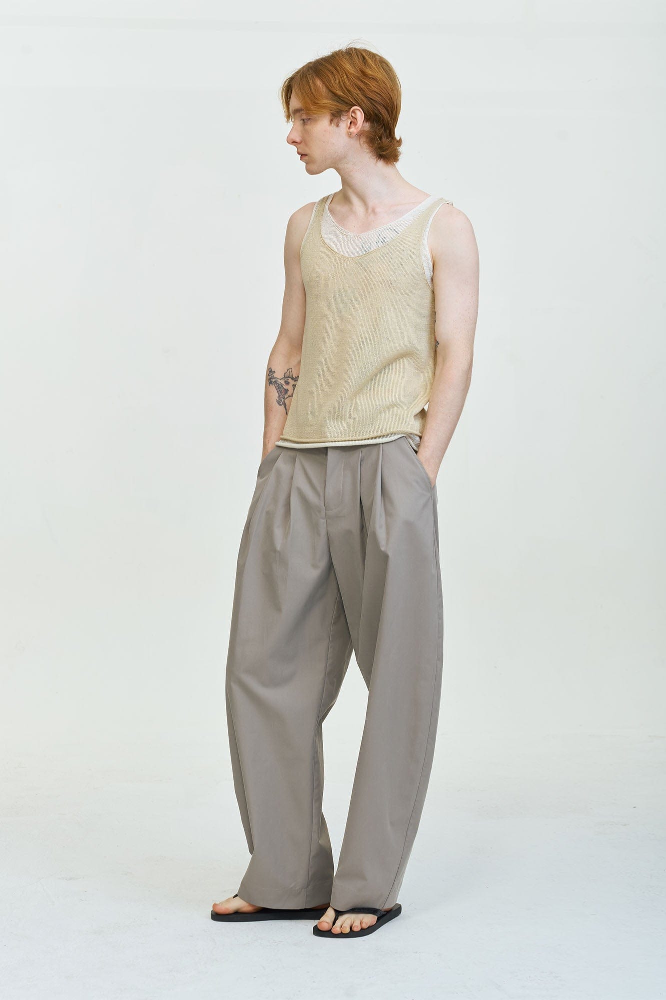 LEONSENSE Pleated Tencel Oversized Curved Pants, premium urban and streetwear designers apparel on PROJECTISR.com, LEONSENSE