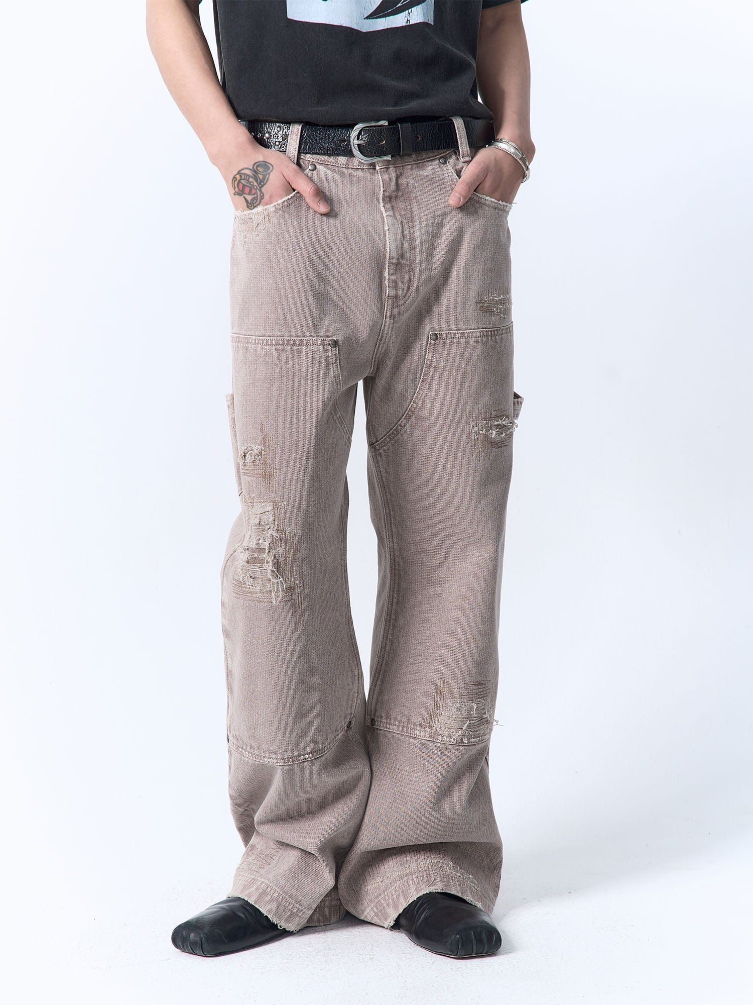 IN EXISTENCE Distressed Double-Knee Carpenter Jeans