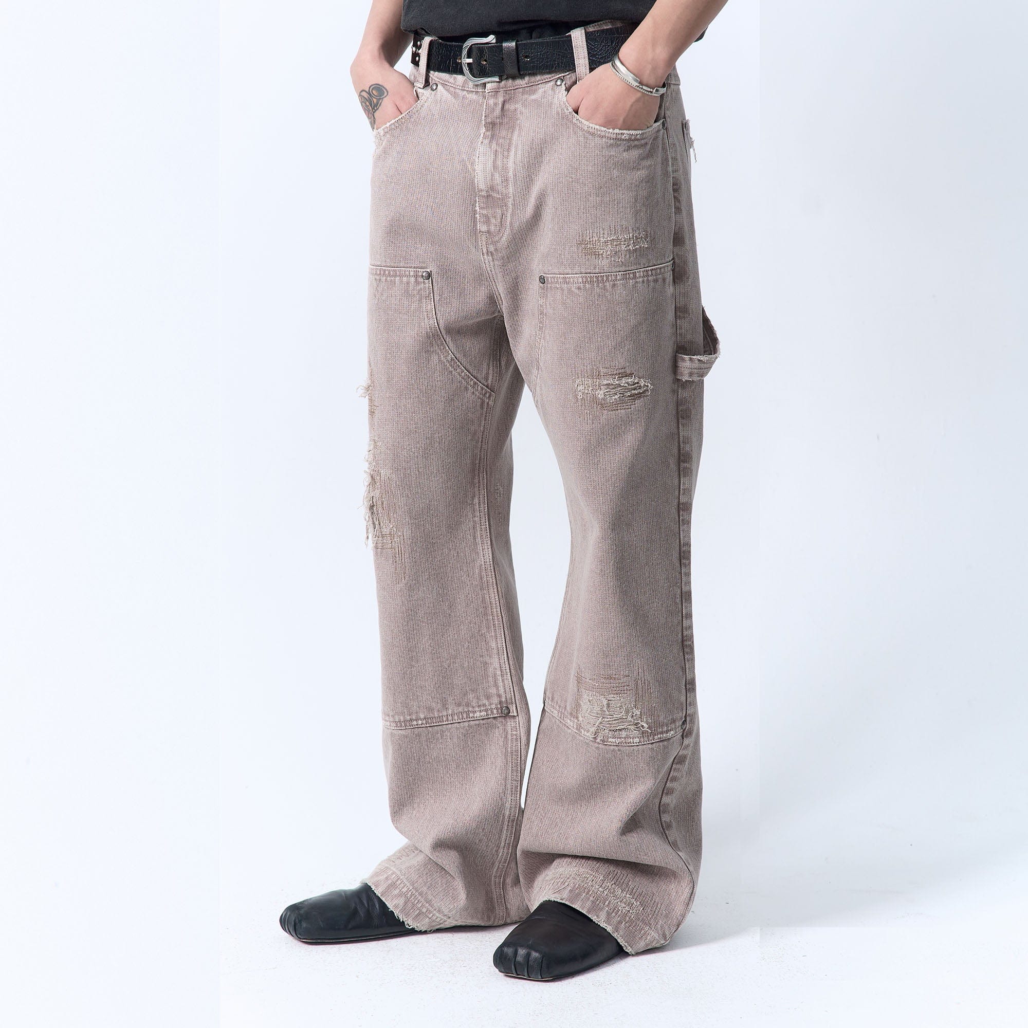 IN EXISTENCE Distressed Double-Knee Carpenter Jeans, premium urban and streetwear designers apparel on PROJECTISR.com, IN EXISTENCE
