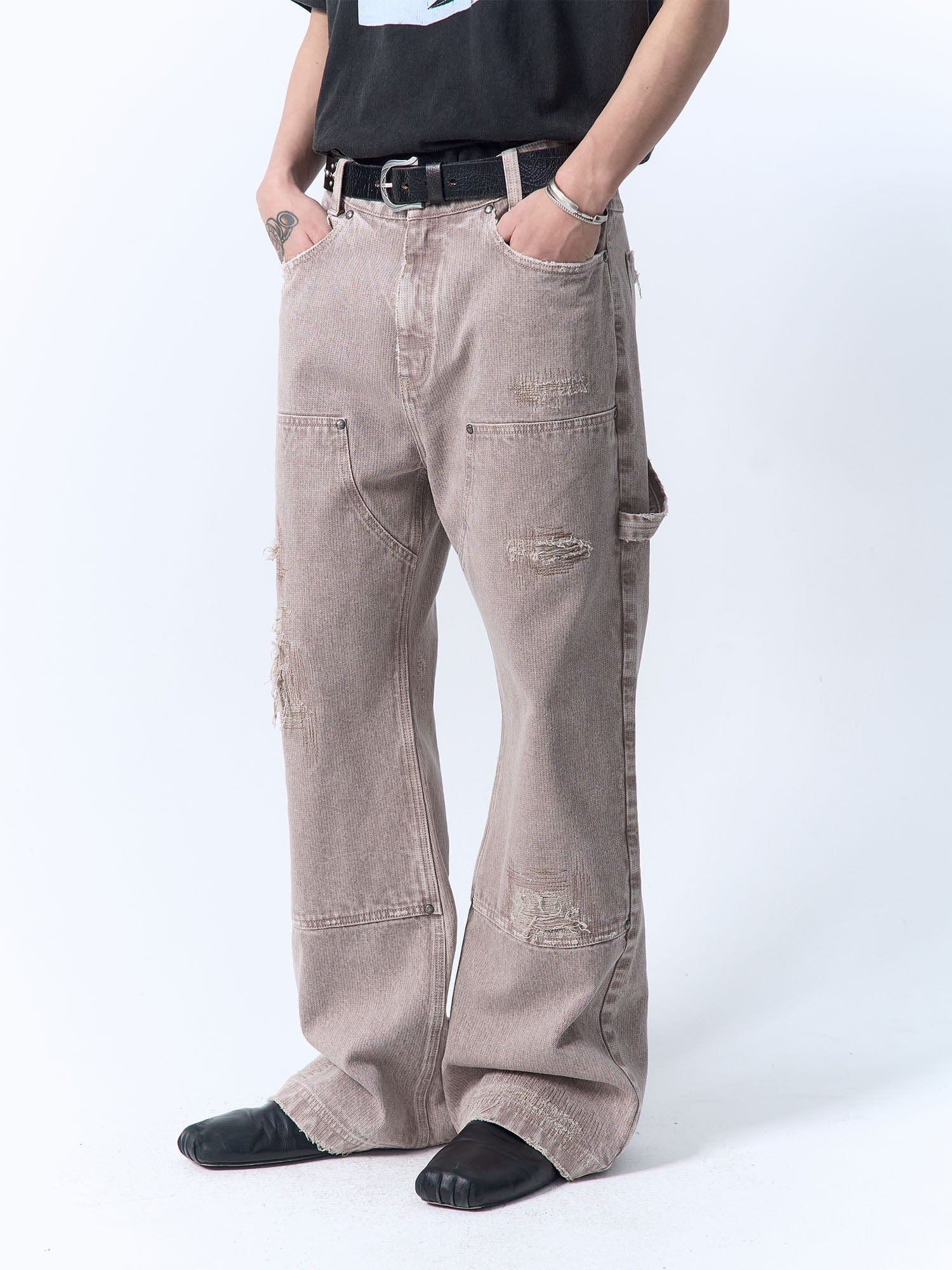 IN EXISTENCE Distressed Double-Knee Carpenter Jeans