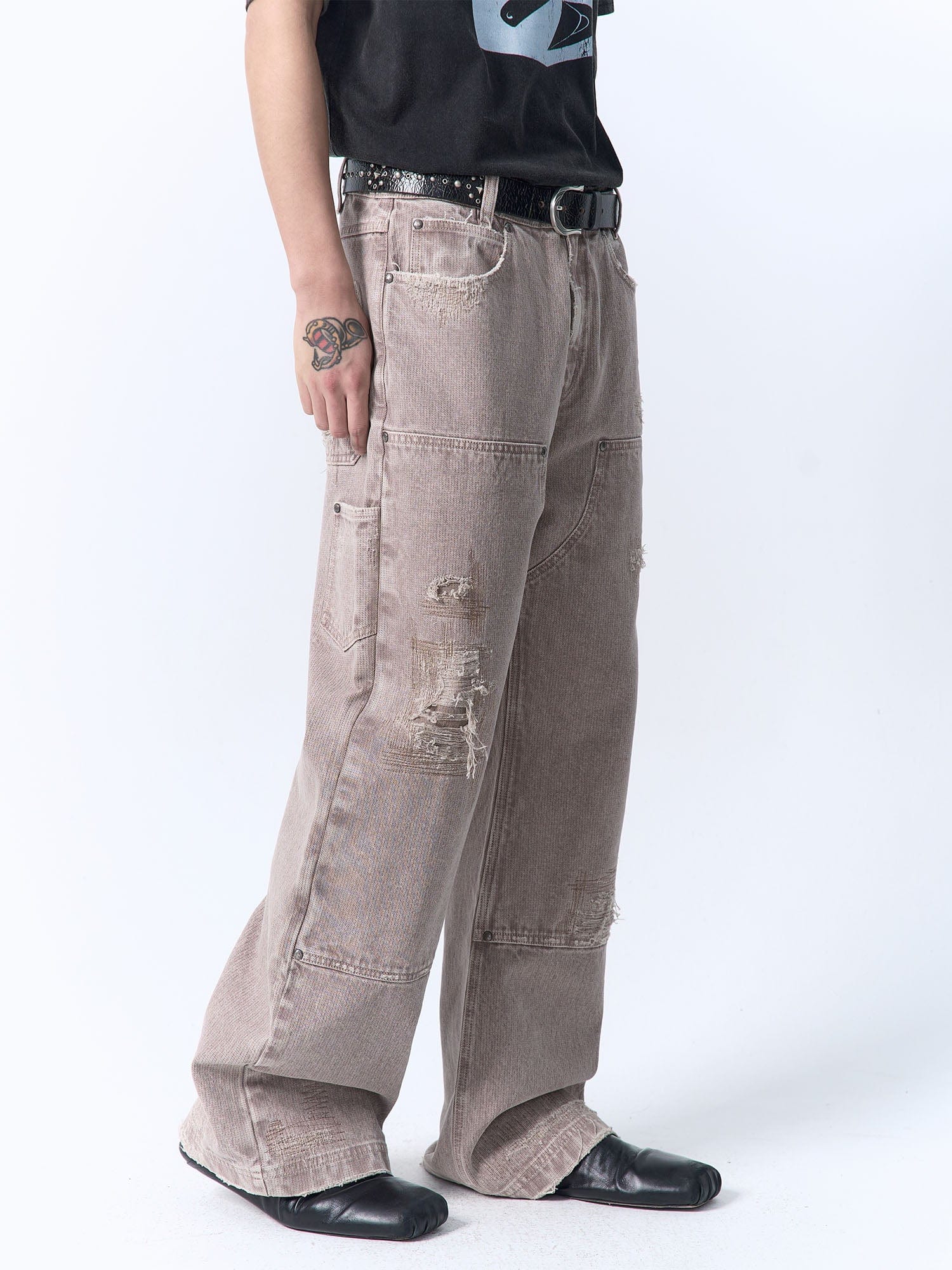 IN EXISTENCE Distressed Double-Knee Carpenter Jeans