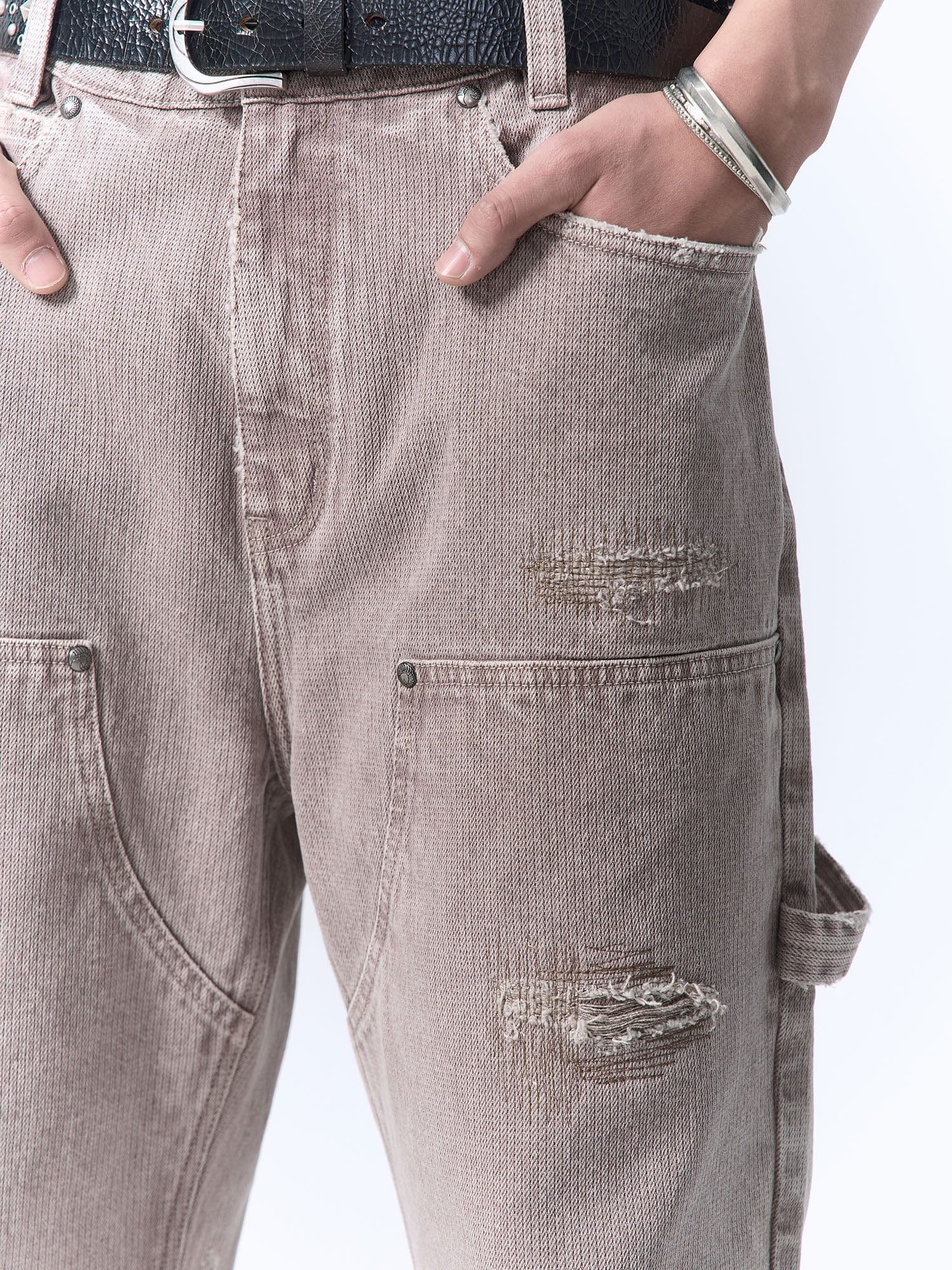 IN EXISTENCE Distressed Double-Knee Carpenter Jeans