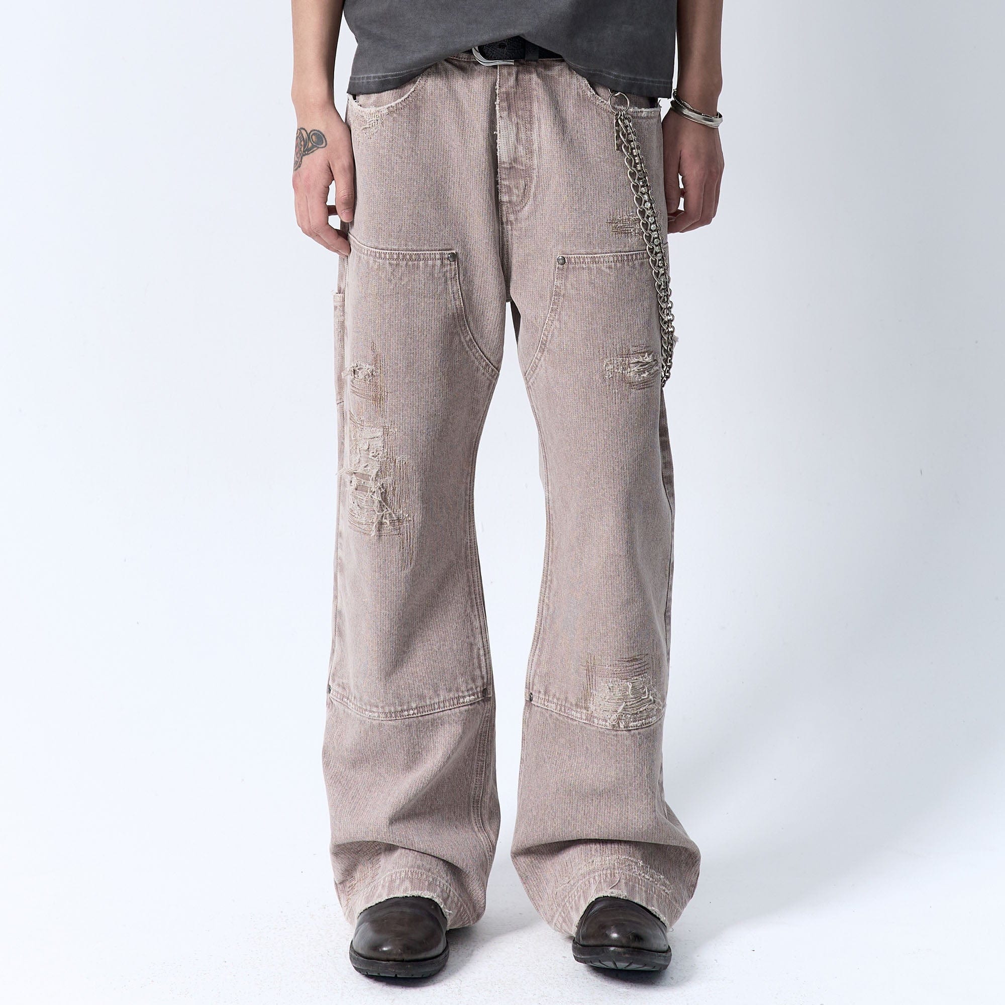 IN EXISTENCE Distressed Double-Knee Carpenter Jeans, premium urban and streetwear designers apparel on PROJECTISR.com, IN EXISTENCE