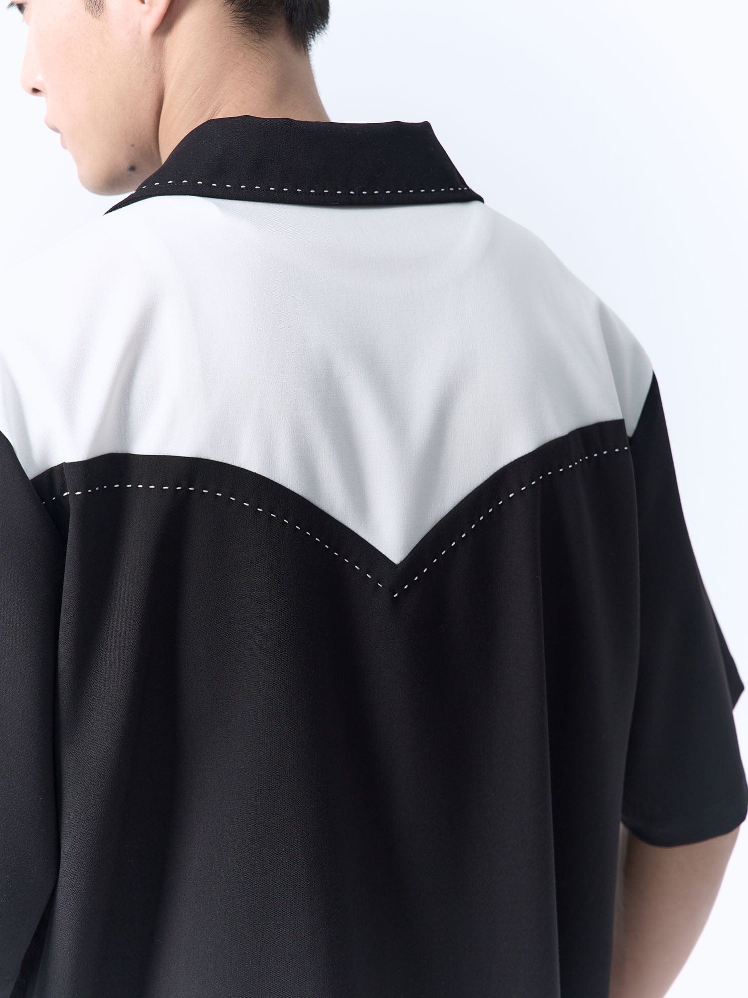 IN EXISTENCE Contrast-Panel Stitch Half Shirt, premium urban and streetwear designers apparel on PROJECTISR.com, IN EXISTENCE