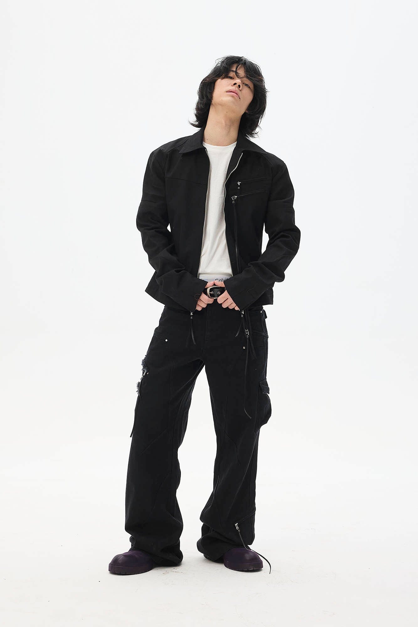 WHISTLEHUNTER Asymmetrical Zipper Frayed Flared Pants