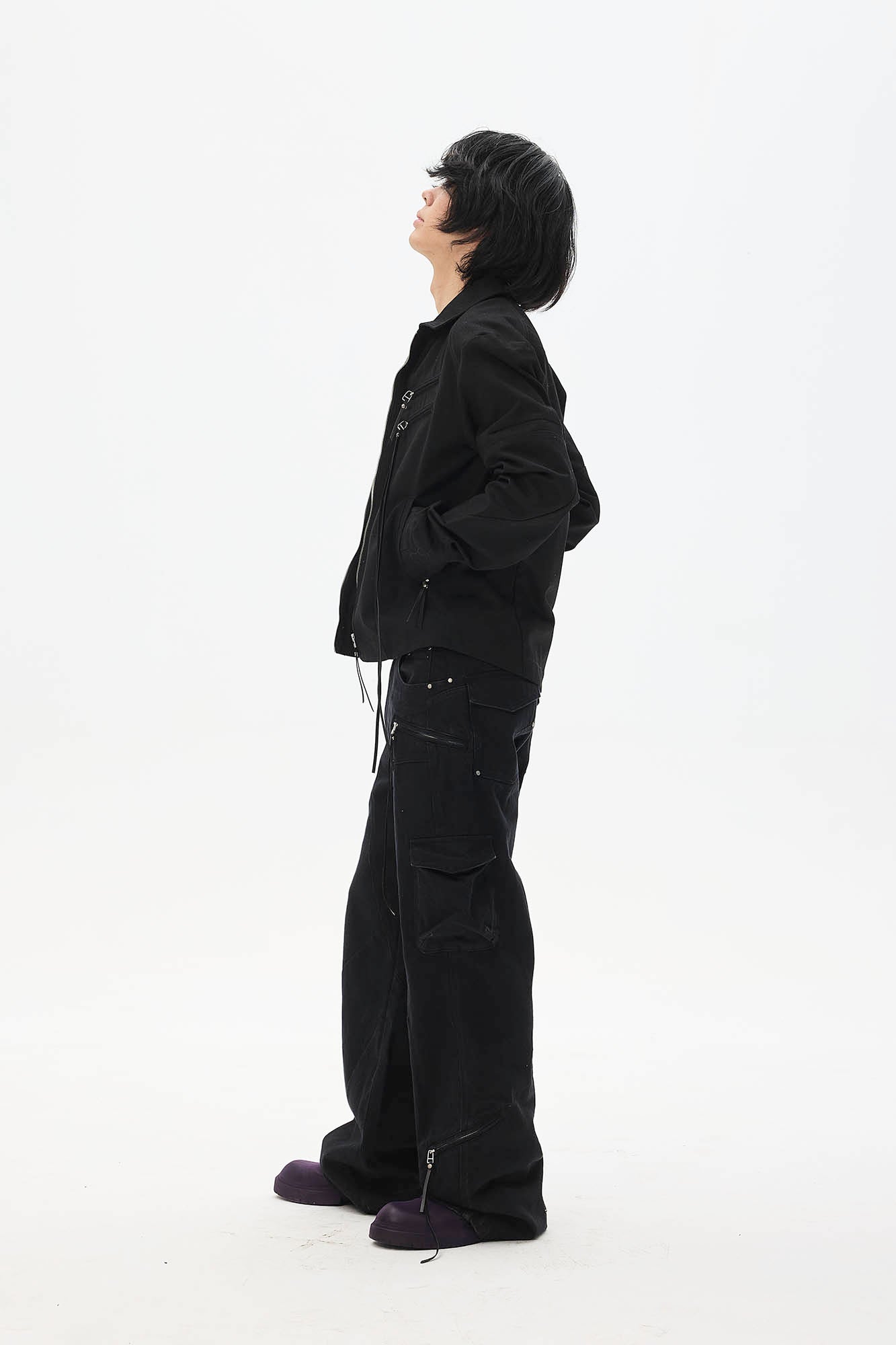 WHISTLEHUNTER Asymmetrical Zipper Frayed Flared Pants