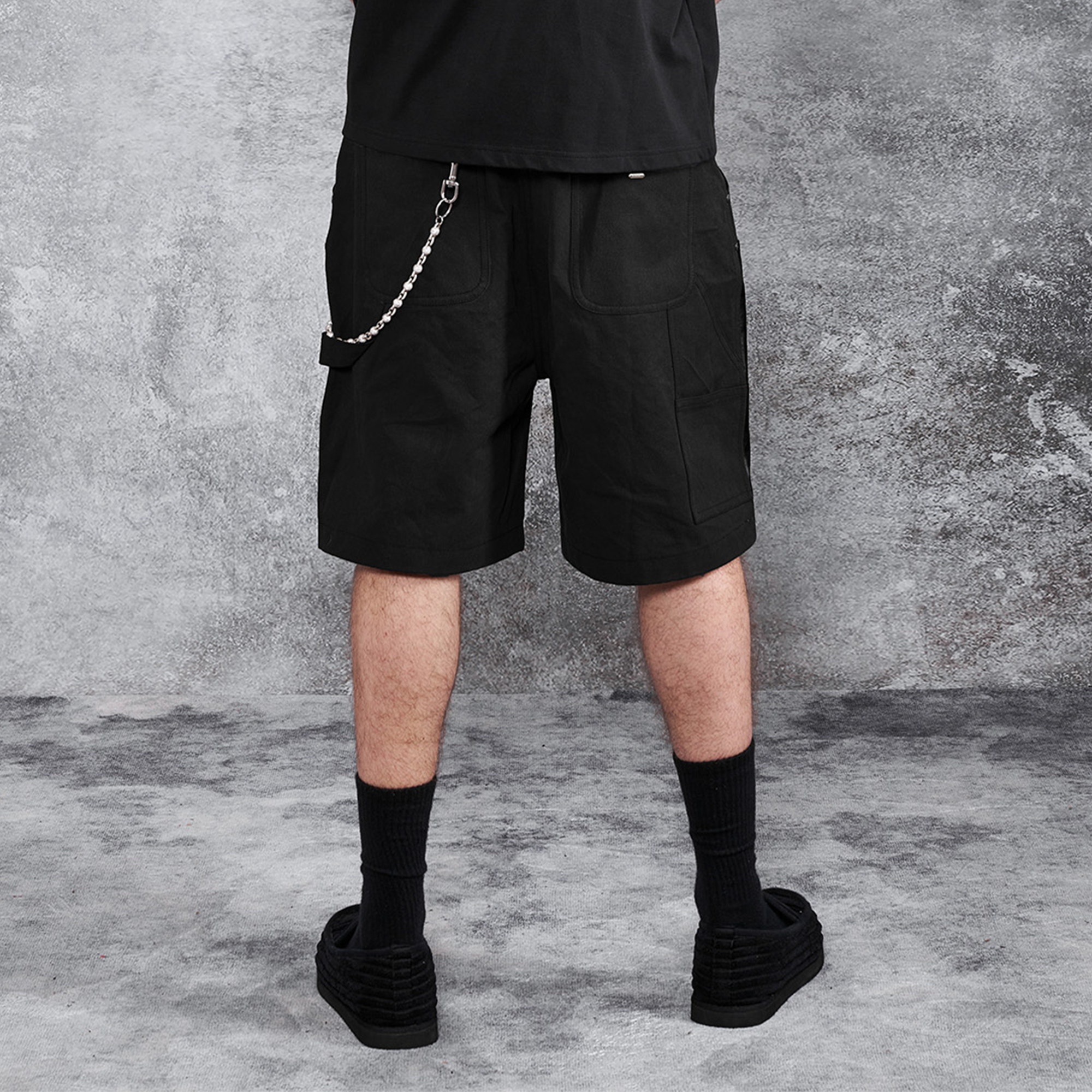 PMW Paneled Faux Leather Rivet Shorts
