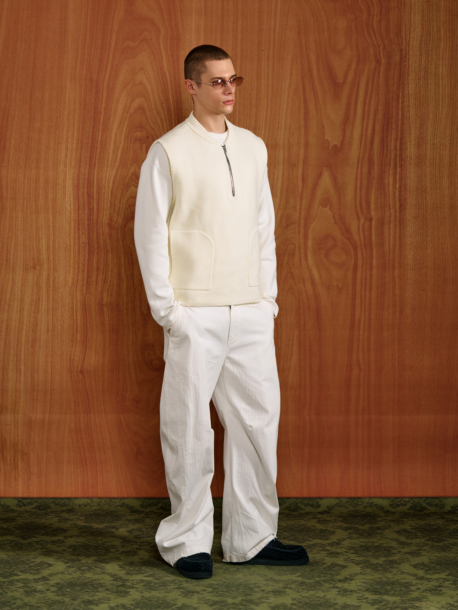 PMW Half-Zip Pockets Knit Vest