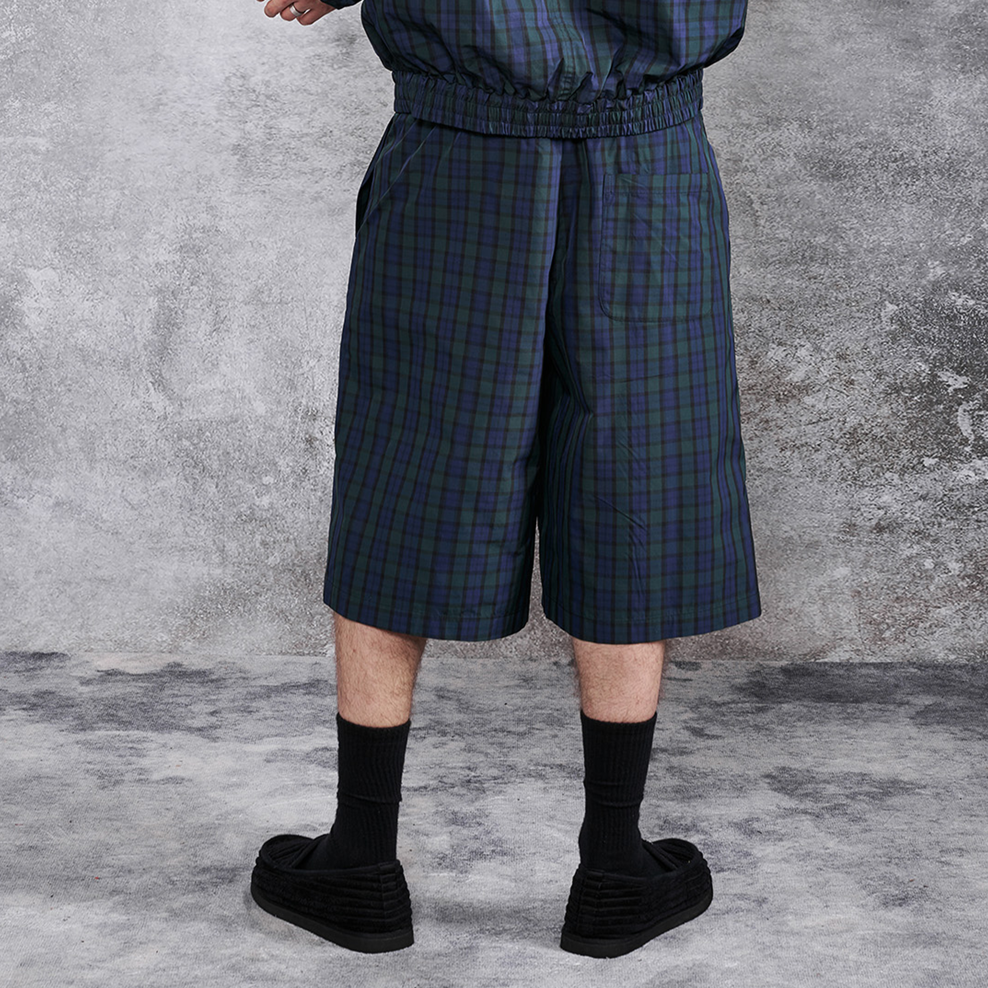 PMW Retro Plaid Drawstring Wide-Leg Shorts, premium urban and streetwear designers apparel on PROJECTISR.com, PMW